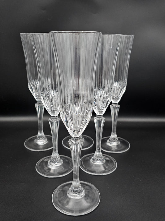 Set of 6 Vintage tall Crystal Champagne Flutes. 24.5cm