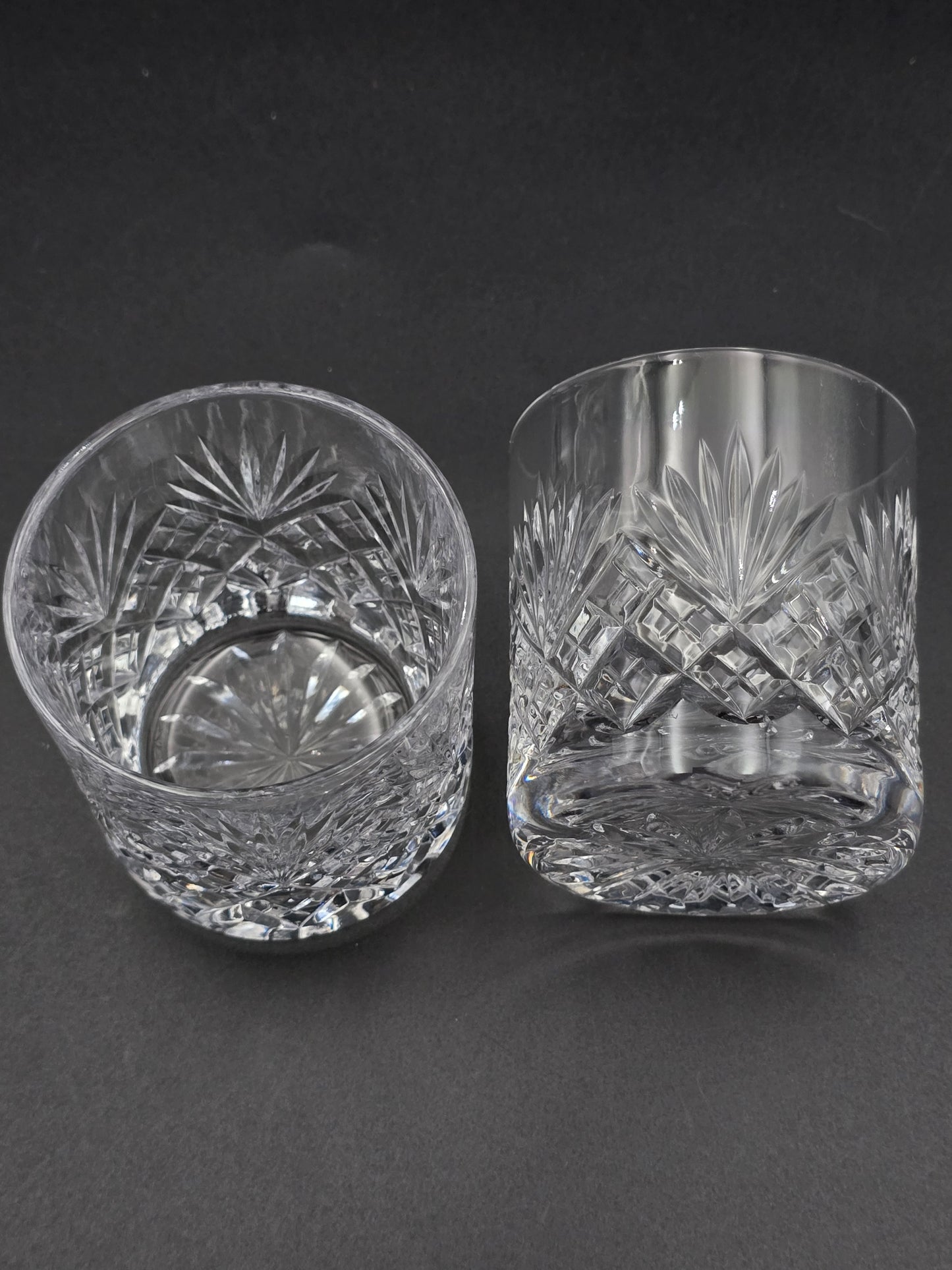 Pair of Royal Doulton (Webb Corbett) “Juno” 6 oz Lead Crystal Tumblers – Fans & Flutes, Star‑cut Base, Original Box