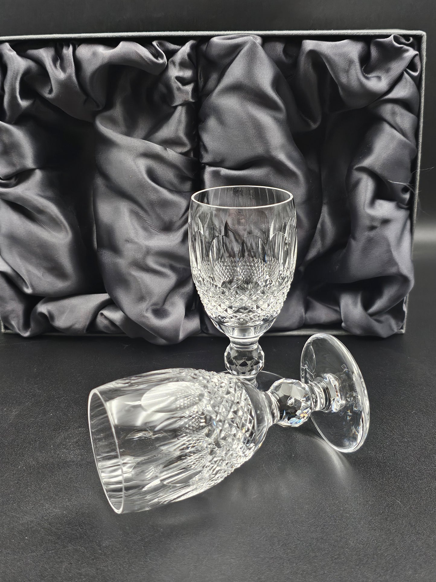 Pair of Waterford Colleen Pattern short stemmed liqueur sherry glasses 100ml