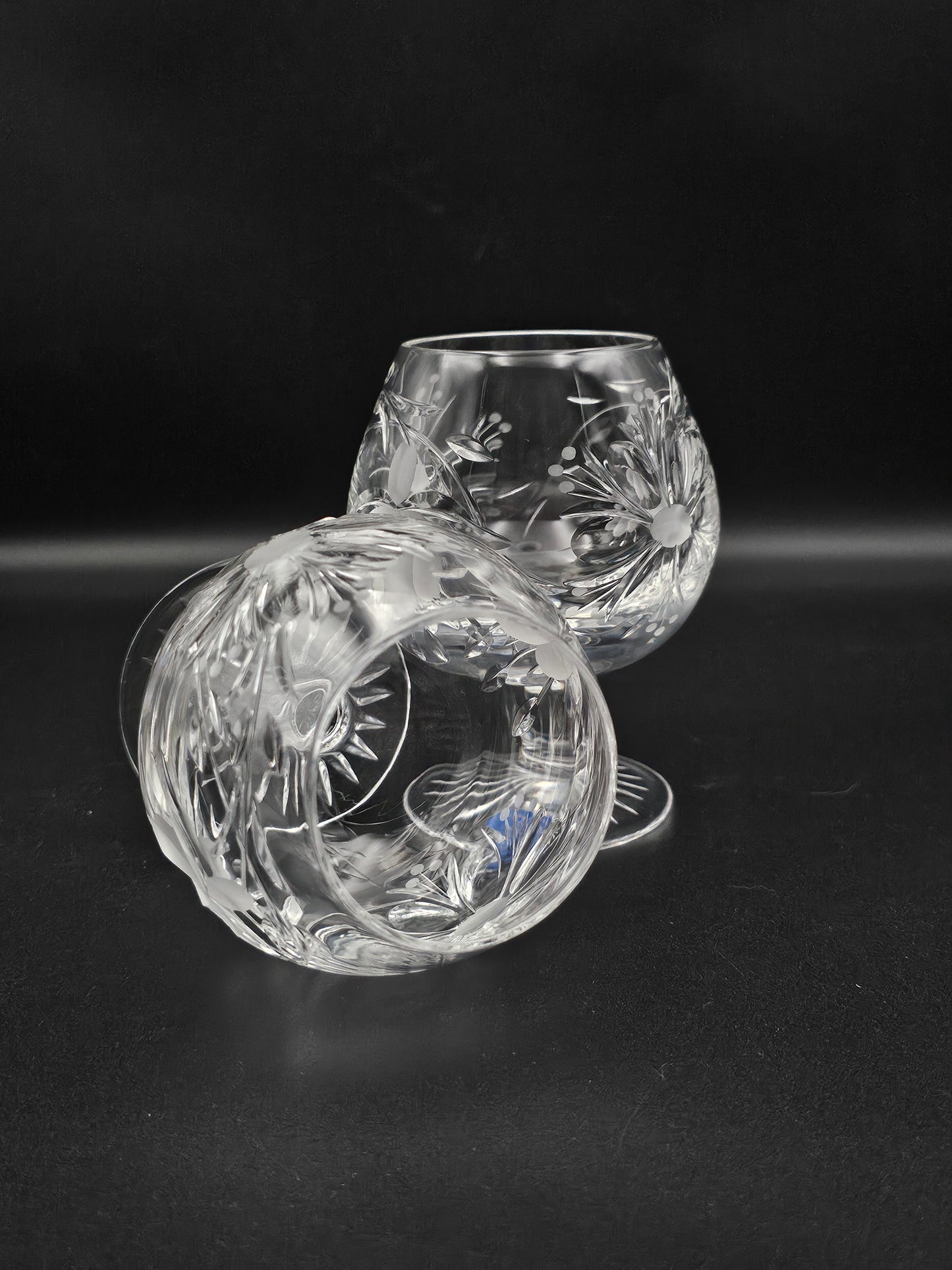 Pair of Cameo Crystal English Handmade Brandy Cognac glasses 10oz