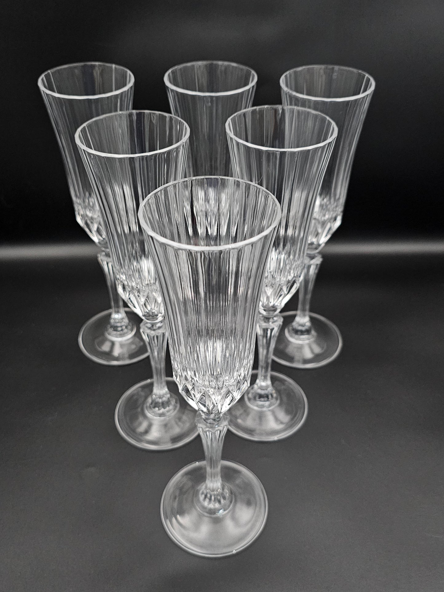 Set of 6 Vintage tall Crystal Champagne Flutes. 24.5cm