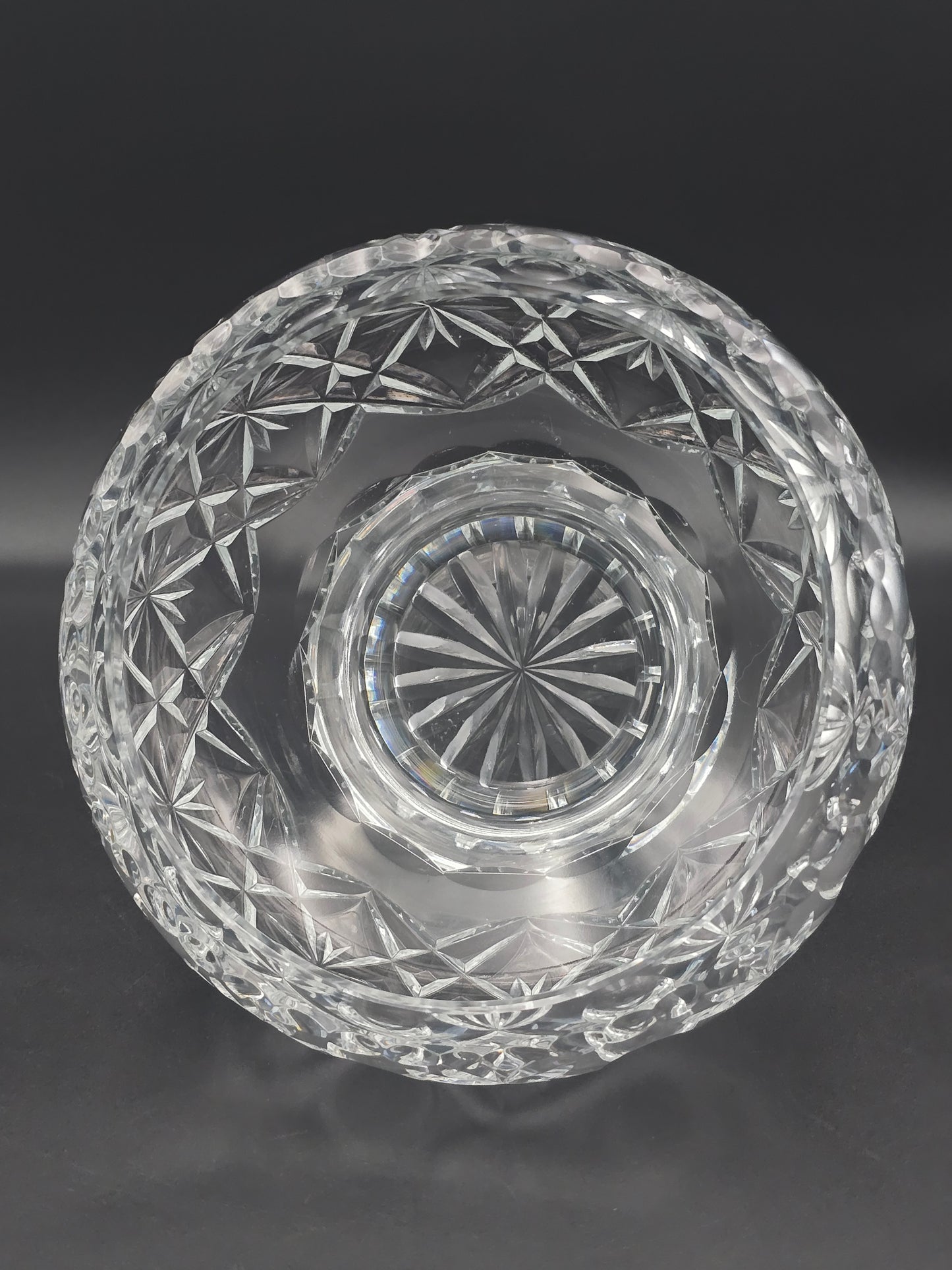 Vintage Heavy Cut Crystal Rose Bowl with Flower & Thumbprint Design, Star-Cut Base, 7.5" Wide, 2.57kg