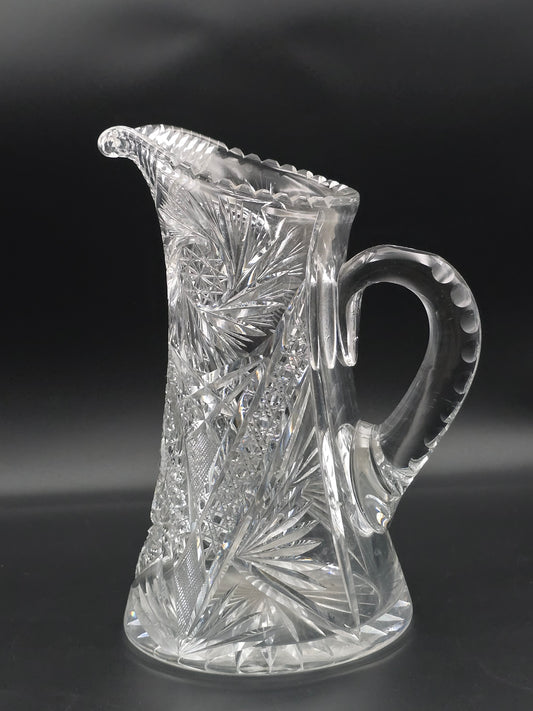 Antique Heavy Cut Crystal Jug – Pinwheel Pattern, Thick Handle & Star-Cut Base, 3.4kg, 1.7L – Ideal for Pimms / Water or Lemonade.