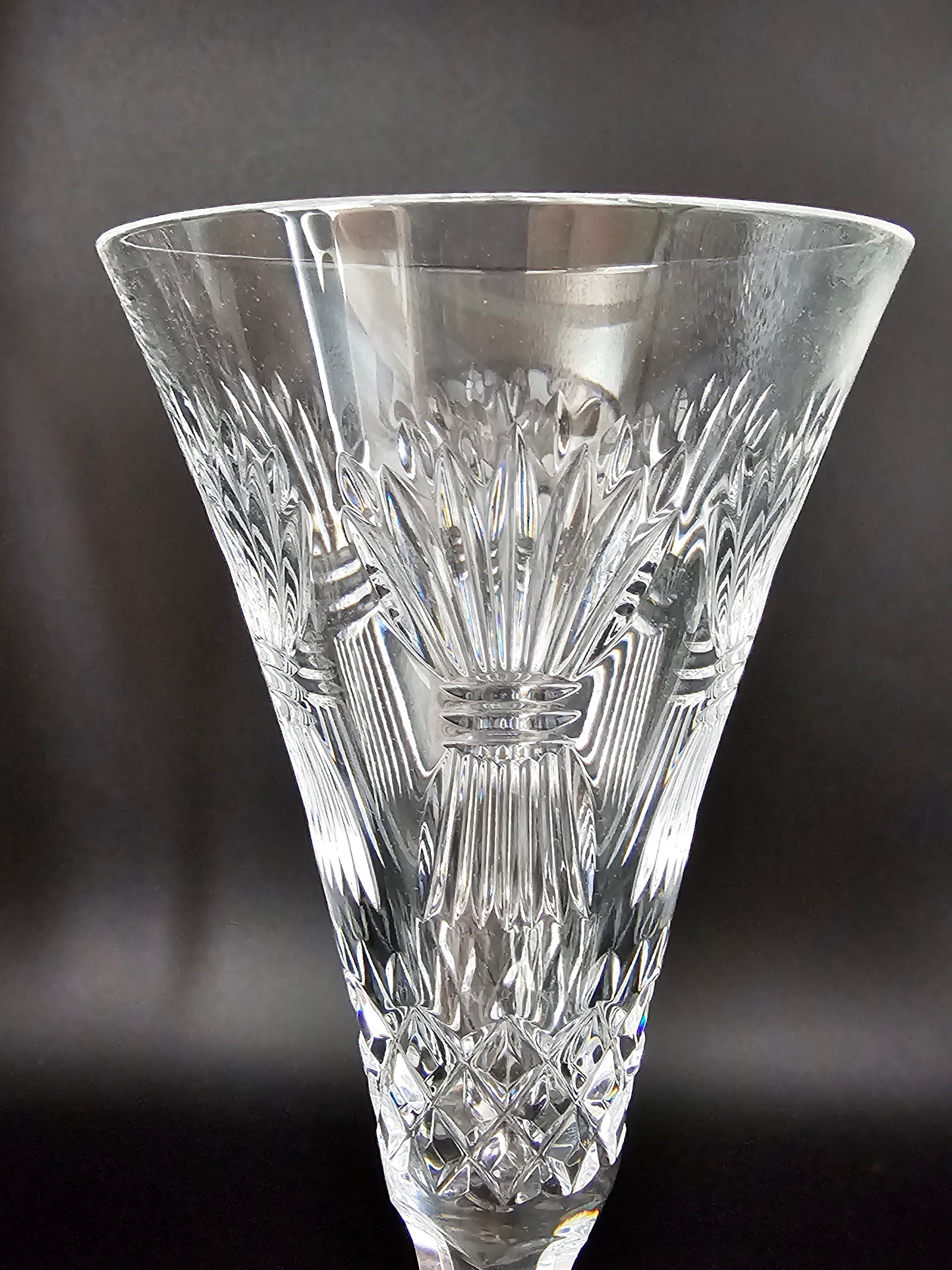 Vintage Pair of Fine Waterford Crystal Glass Champagne Fluted Goblets Glasses.Millennium Collection Prosperity. 23.5cm tall