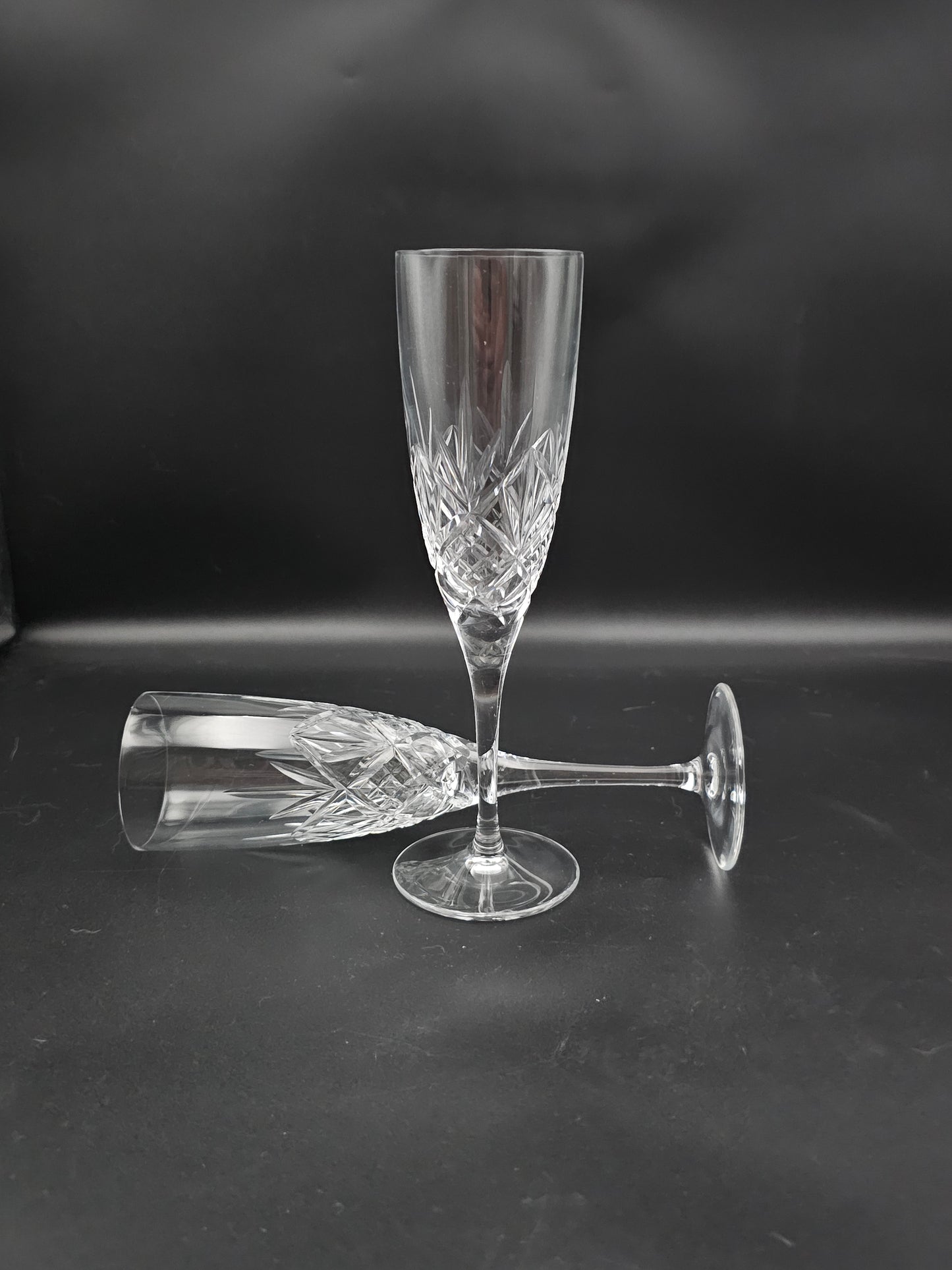 Pair of Royal Doulton Crystal Champagne Flutes Hellene Pattern.