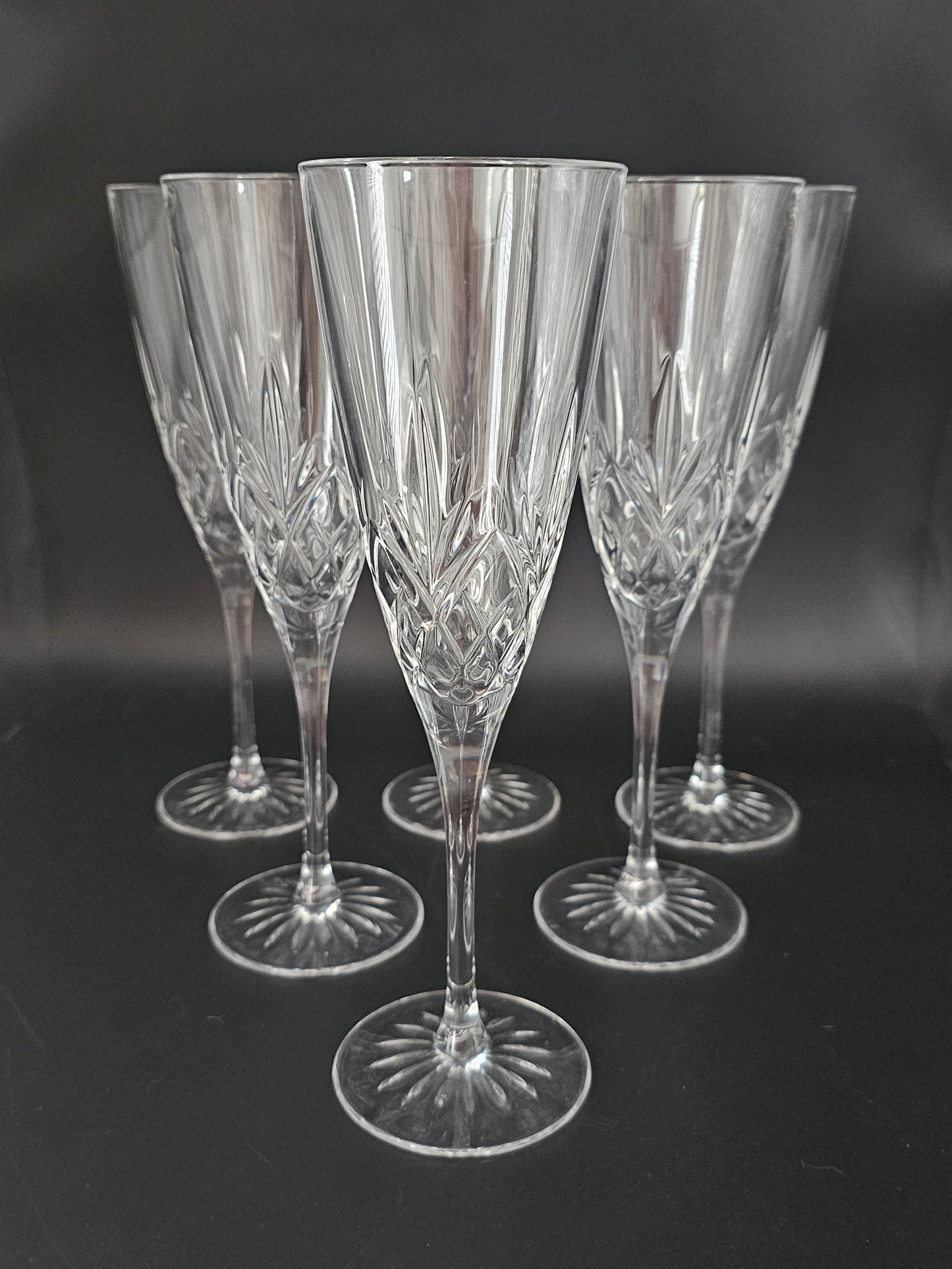 Thomas Webb Romeo set of 6 Vintage Crystal Champagne Flutes. Boxed