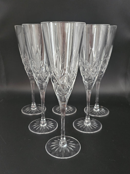 Thomas Webb Romeo set of 6 Vintage Crystal Champagne Flutes. Boxed