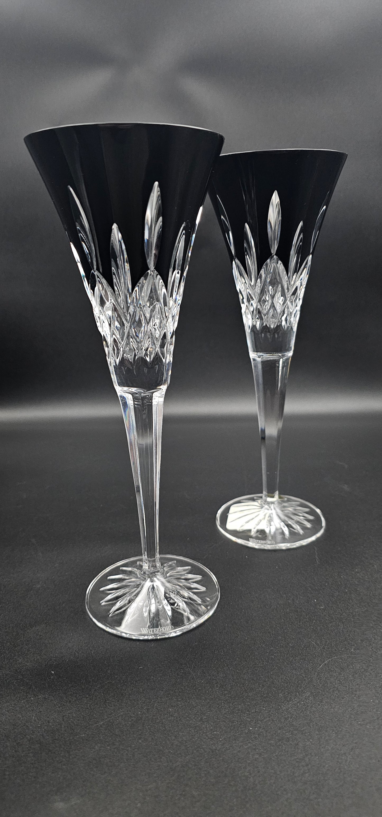 Pair of Waterford Lismore Black Crystal Toasting Flutes