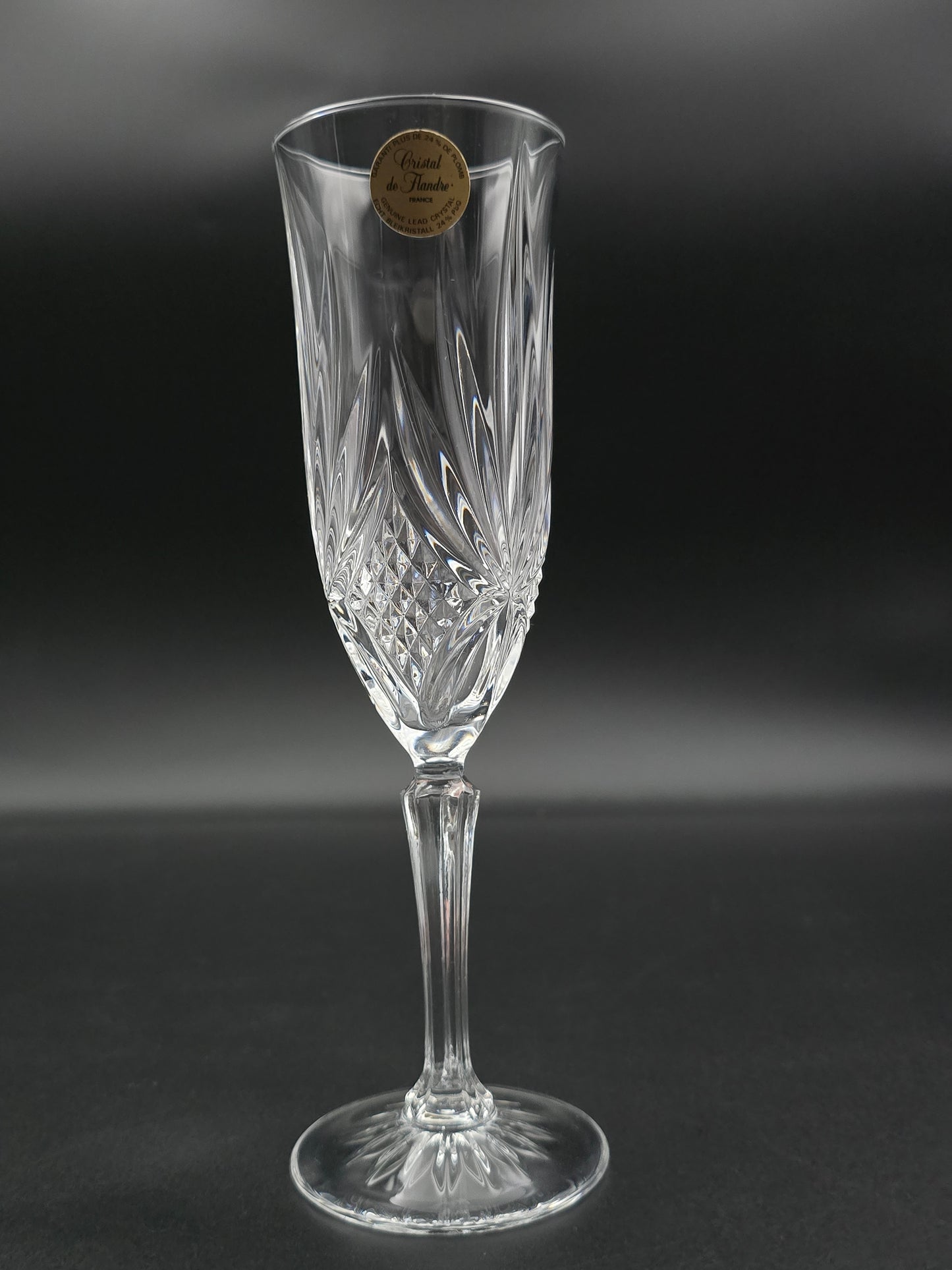 Set of 6 Cristal de Flandre “Salzburg” Champagne Flutes – 24% Lead Crystal, France, 160 ml