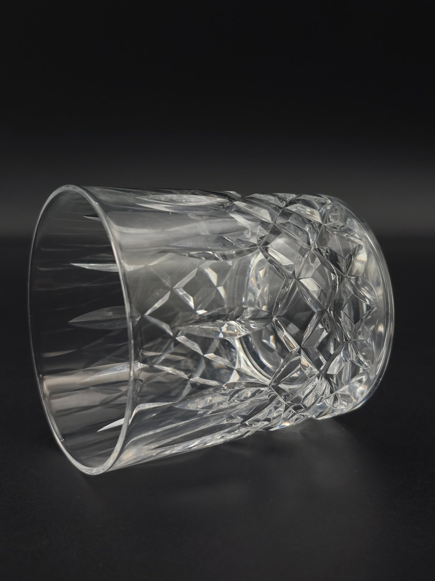 Set of 6 Vintage Heavy Crystal Tumblers, 275ml / 10oz with Cross & Flute Pattern, Plain Base, 8.5cm Tall, Barware Gift