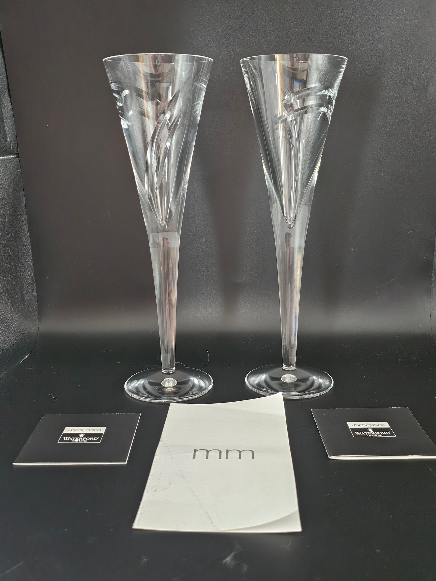 Waterford Crystal Limited Edition Champagne Flutes. John Rocha Millennium MM. Boxed.