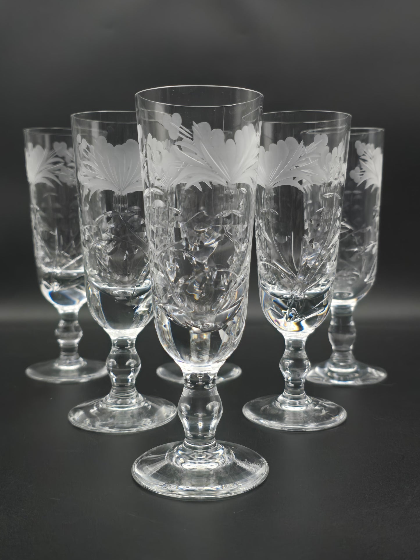 Set of 6 Royal Brierley Honeysuckle Crystal Champagne Flutes. 175ml. 17cm tall