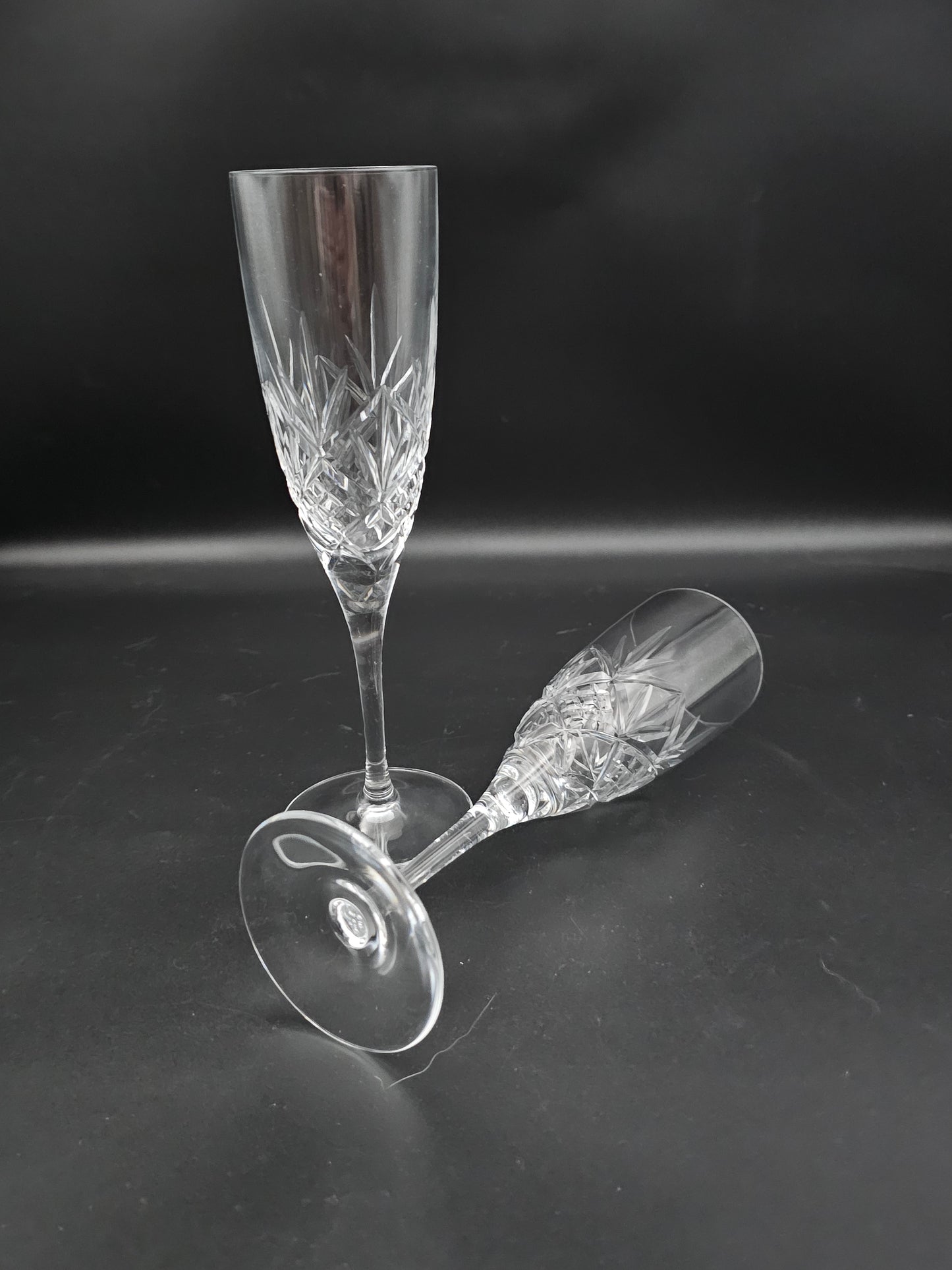 Pair of Royal Doulton Crystal Champagne Flutes Hellene Pattern.