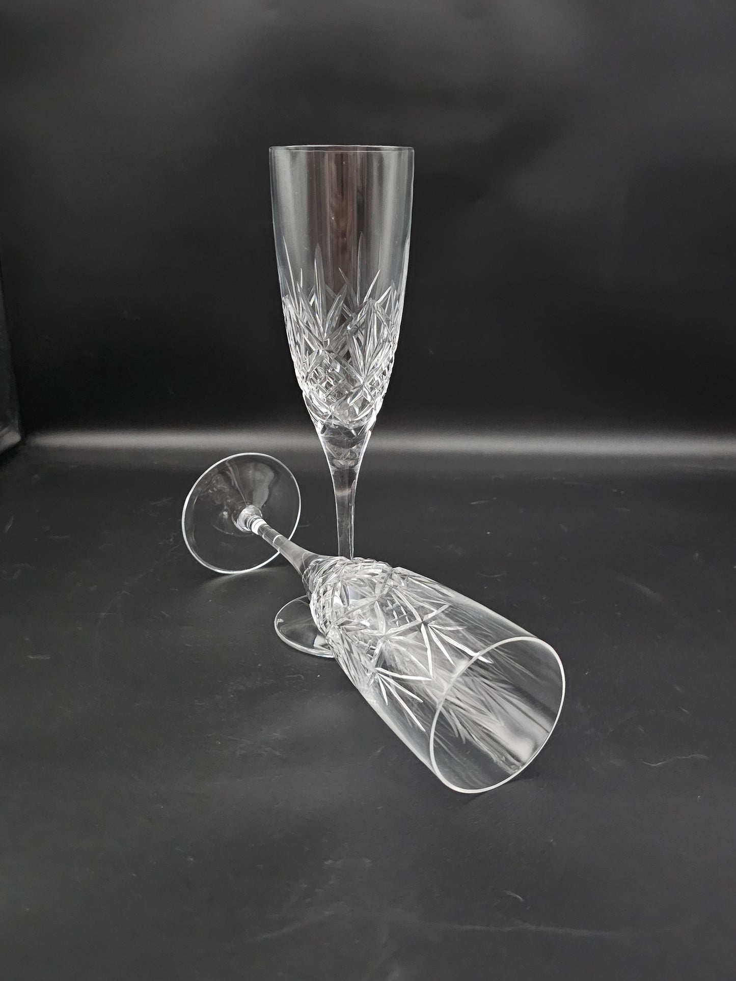 Pair of Royal Doulton Crystal Champagne Flutes Hellene Pattern.