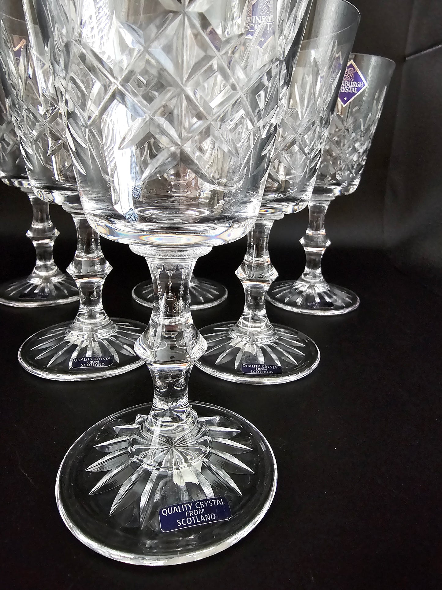 Edinburgh Crystal set of 6 Wine Glasses. Lomond Pattern. Boxed 200ml