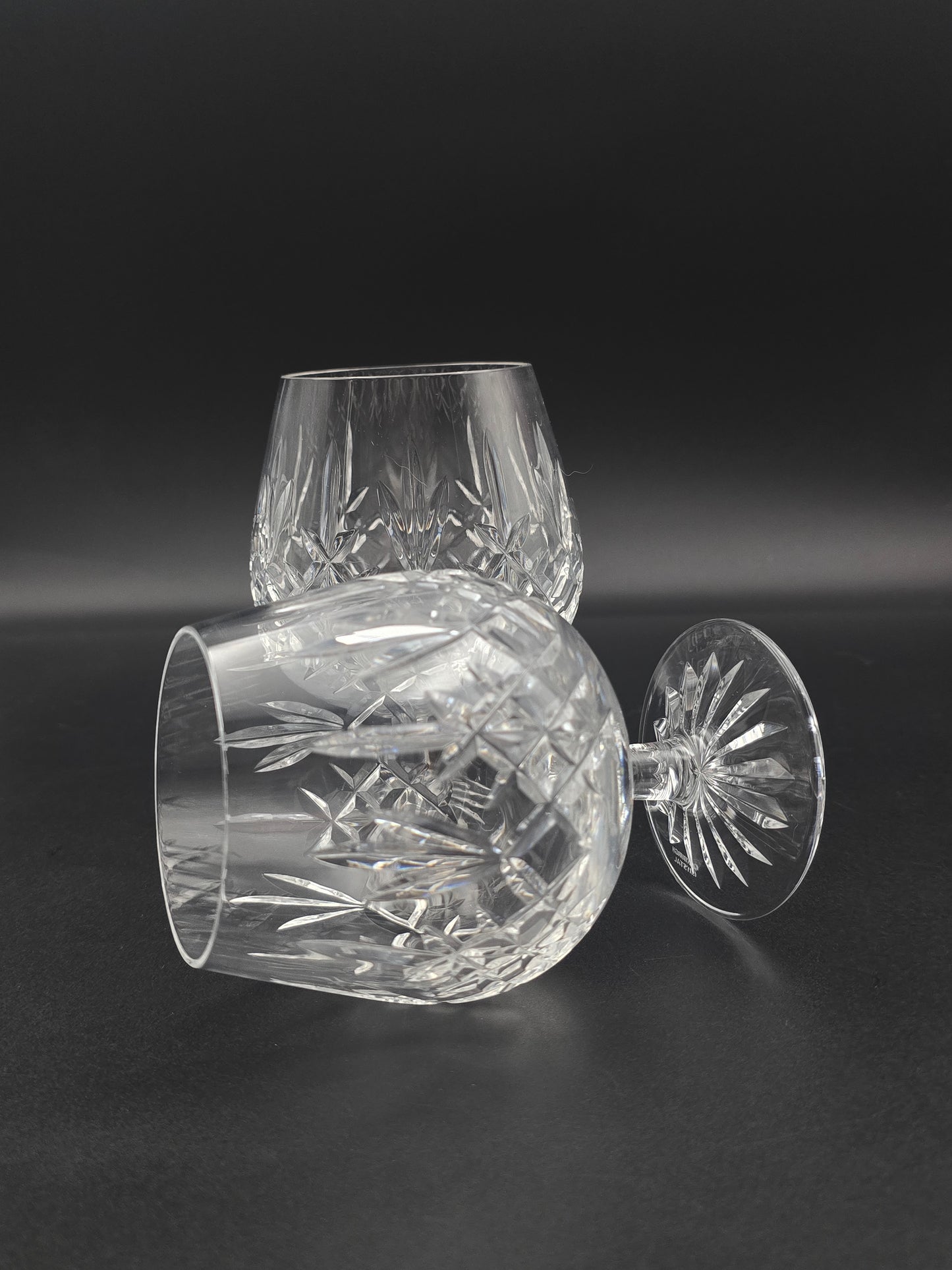 Pair of Vintage Edinburgh Crystal Lomond Pattern Brandy Glasses 12oz, Star Cut Base, Boxed, 12.7cm Tall