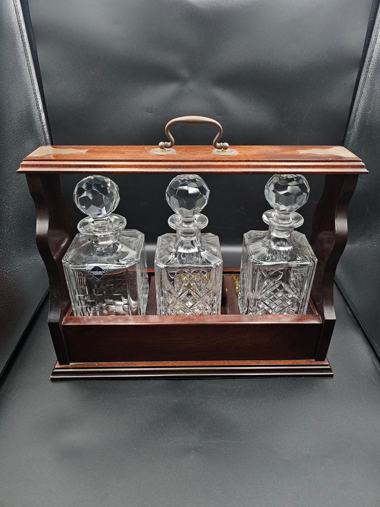 Beautiful Triple Decanter Tantalus with working lock and key