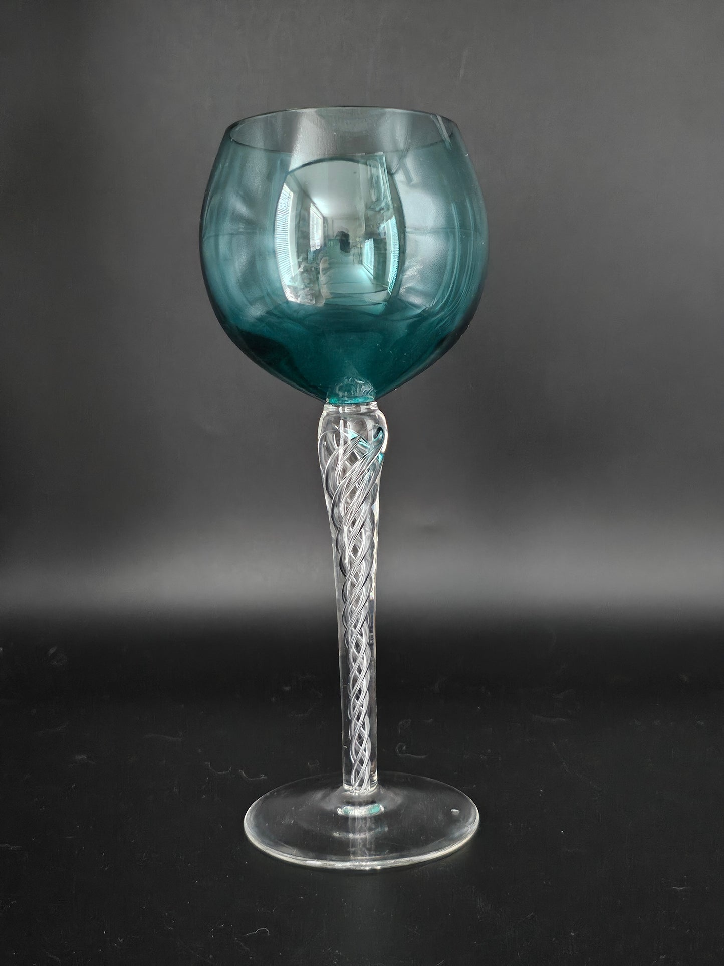 Set of 6 Coloured Air Twist Stem Coloured Crystal Hock Glasses. 250ml