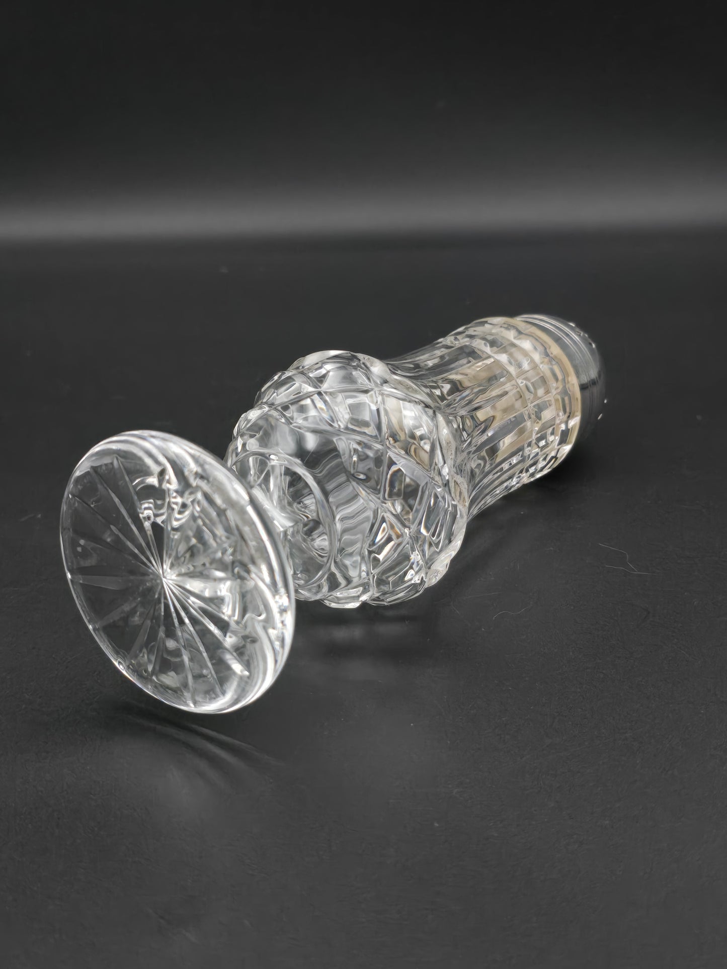 Large Vintage cut glass sugar shaker. 20cm tall.