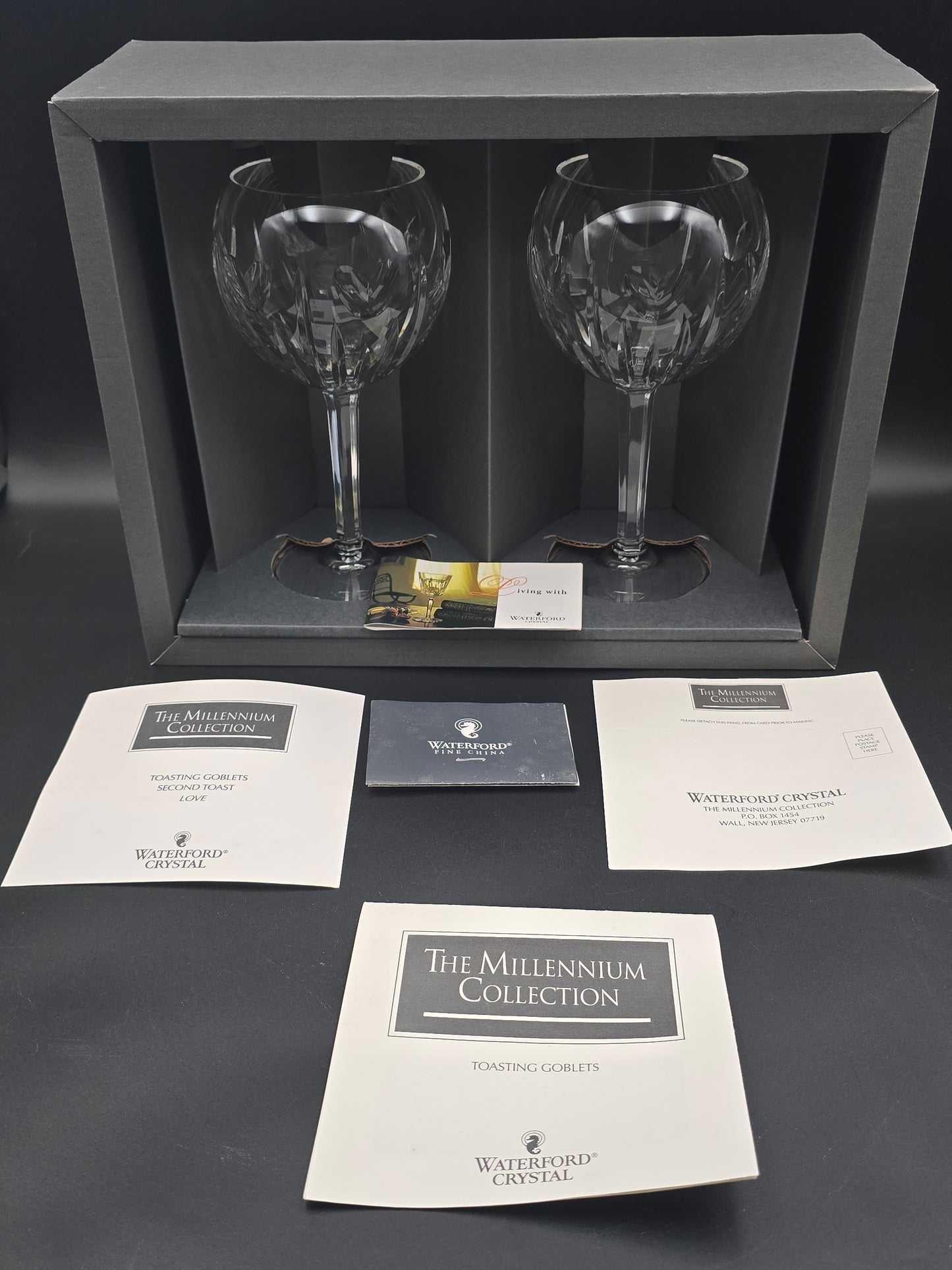 Waterford Crystal The Millennium Collection Toasting Goblets Pair. Second Toast - Love. Boxed.