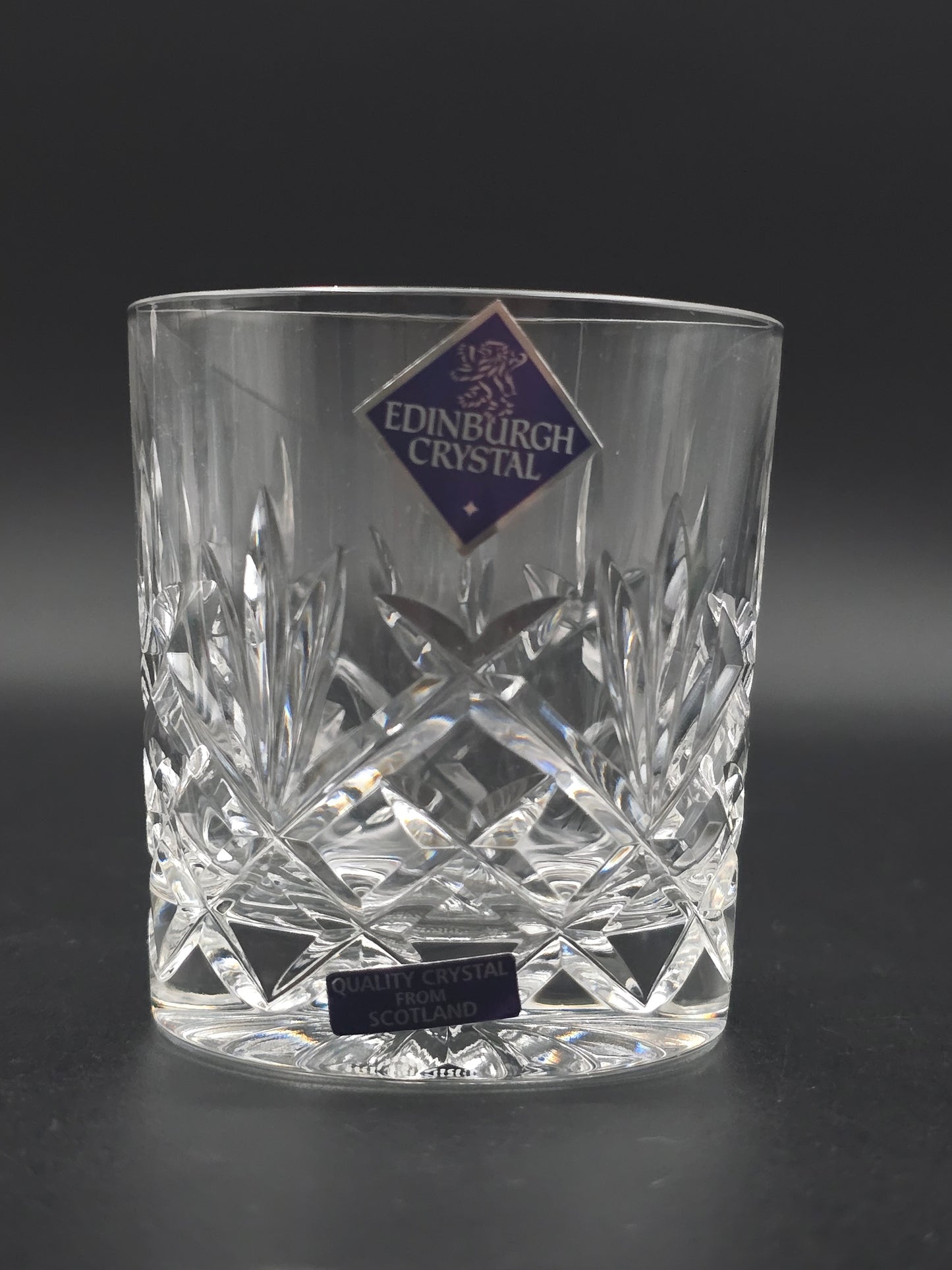 Boxed Set of 6 Edinburgh Crystal Tumblers – 7oz | Fan & Leaf Cut | Star Base | Satin-Lined Case | Scotland c.1990s–2000s