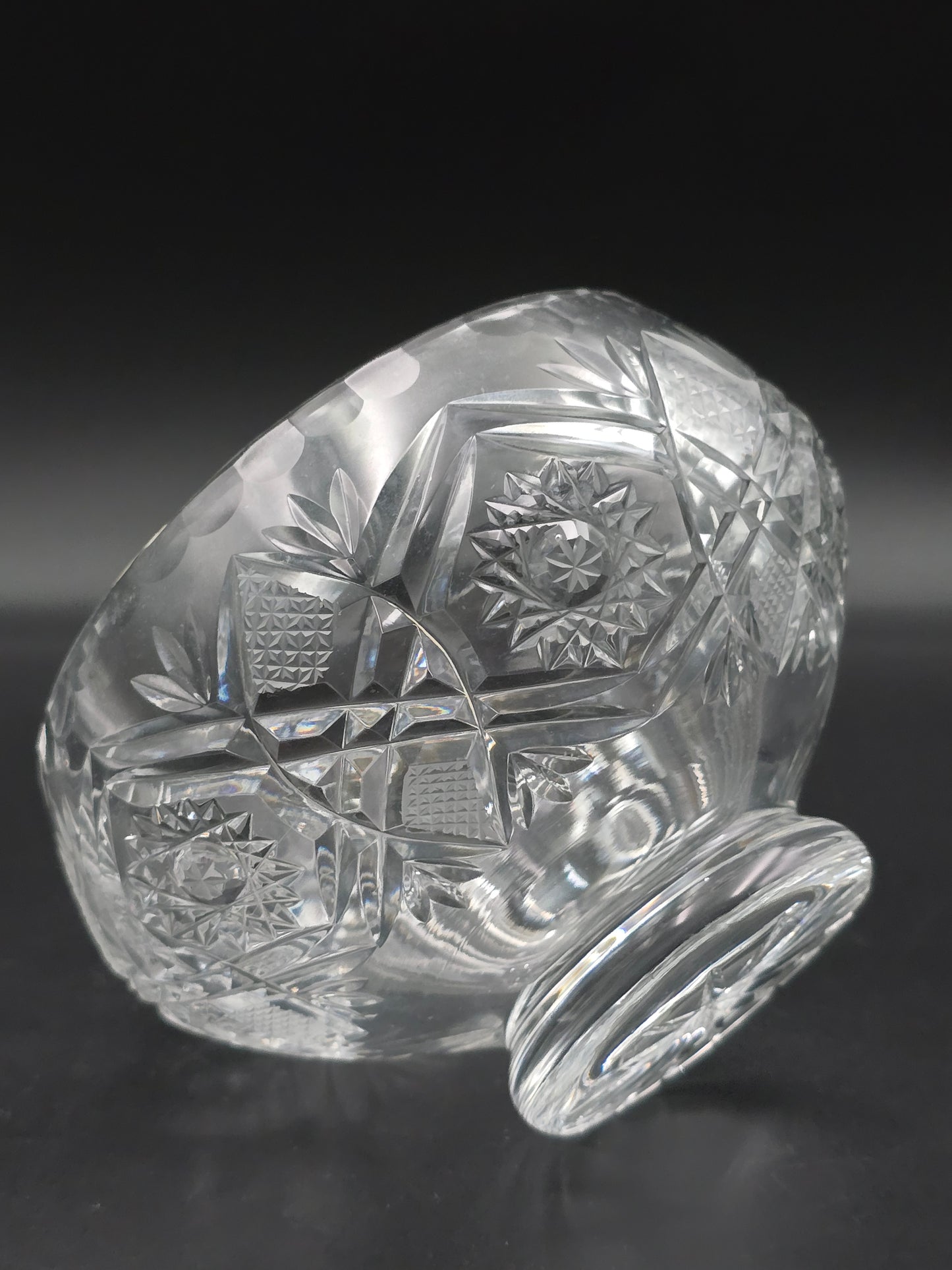 Vintage Lead Crystal Rose Posy Bowl with Star-Cut Base, 5.5" Tall, Elegant Table Vase, Likely Czech Bohemia Crystal