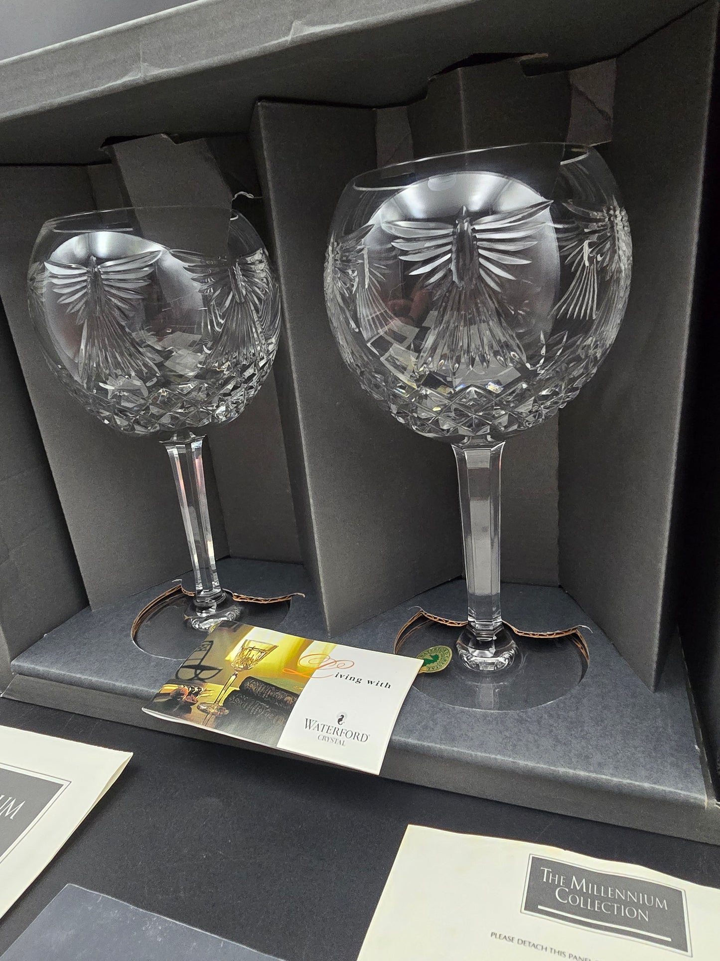 Waterford Crystal The Millennium Collection Toasting Goblets Pair. Fifth Toast - Peace. Boxed