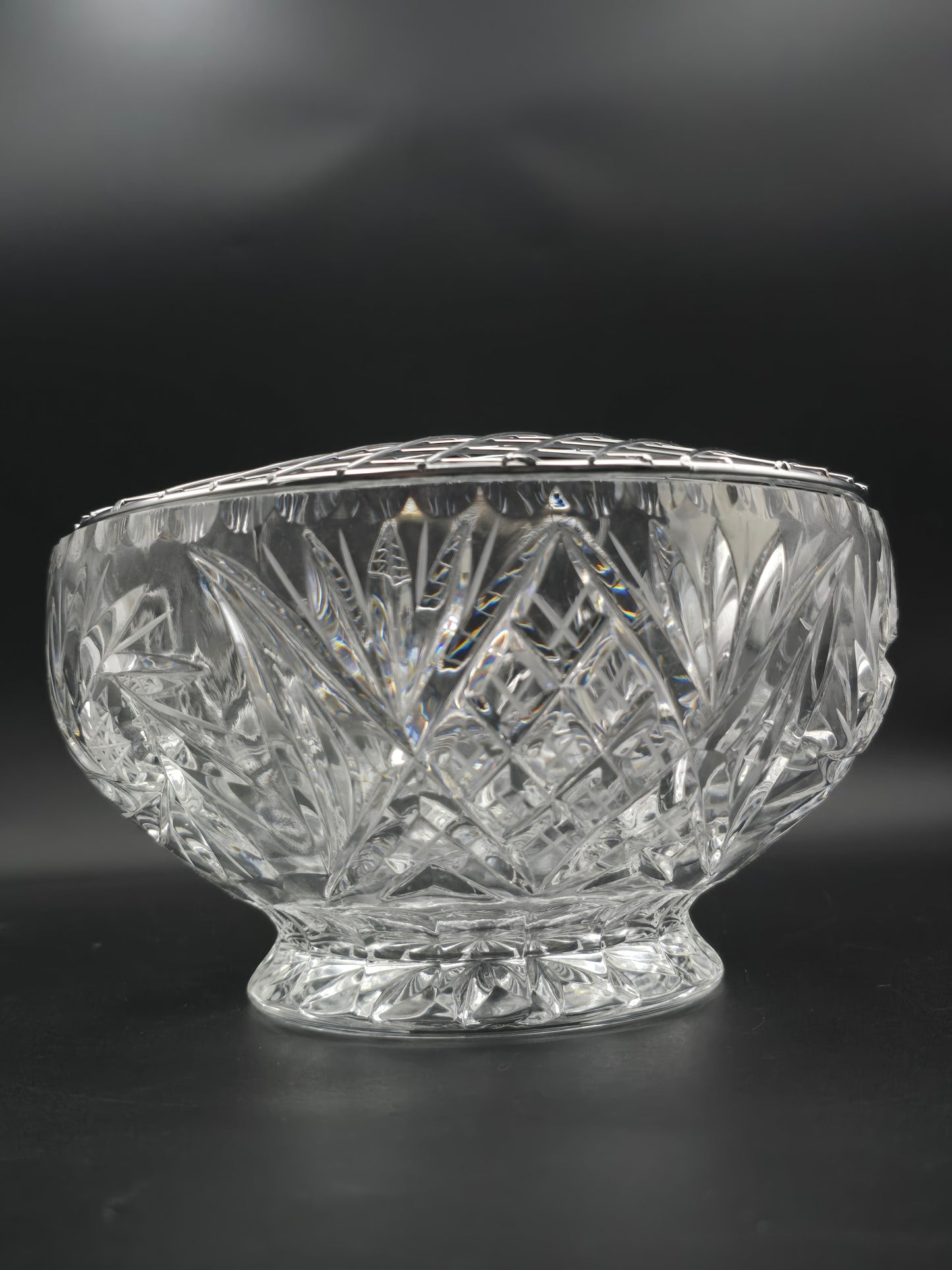 Large 8" Bohemian Lead Crystal Rose Bowl – 24% Hand-Cut Crystal, Heavy 1.8kg, Vintage Czech Centrepiece Vase