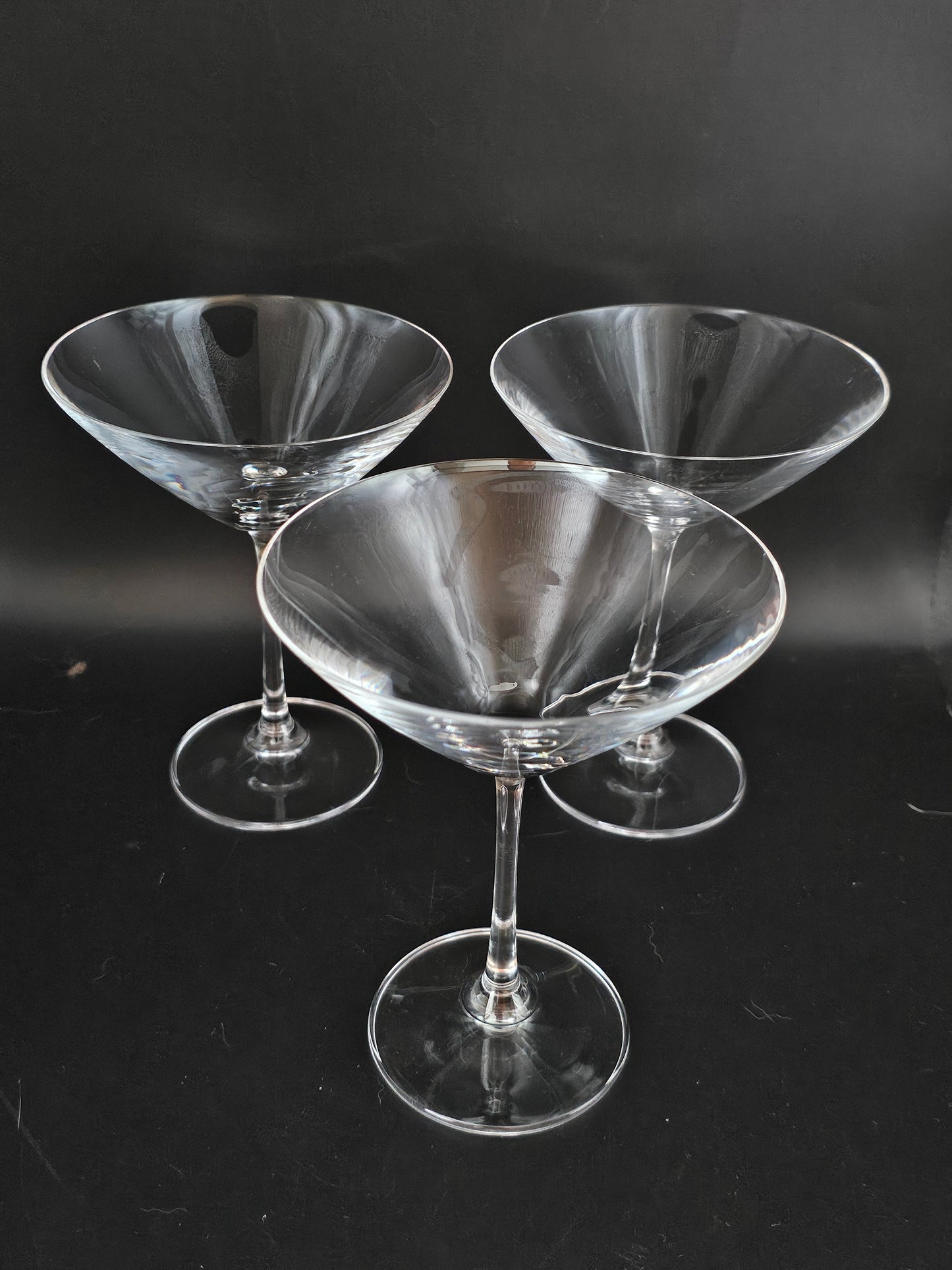 Beautiful Trio of 3 Large Crystal Cocktail glasses. 15.5cm tall