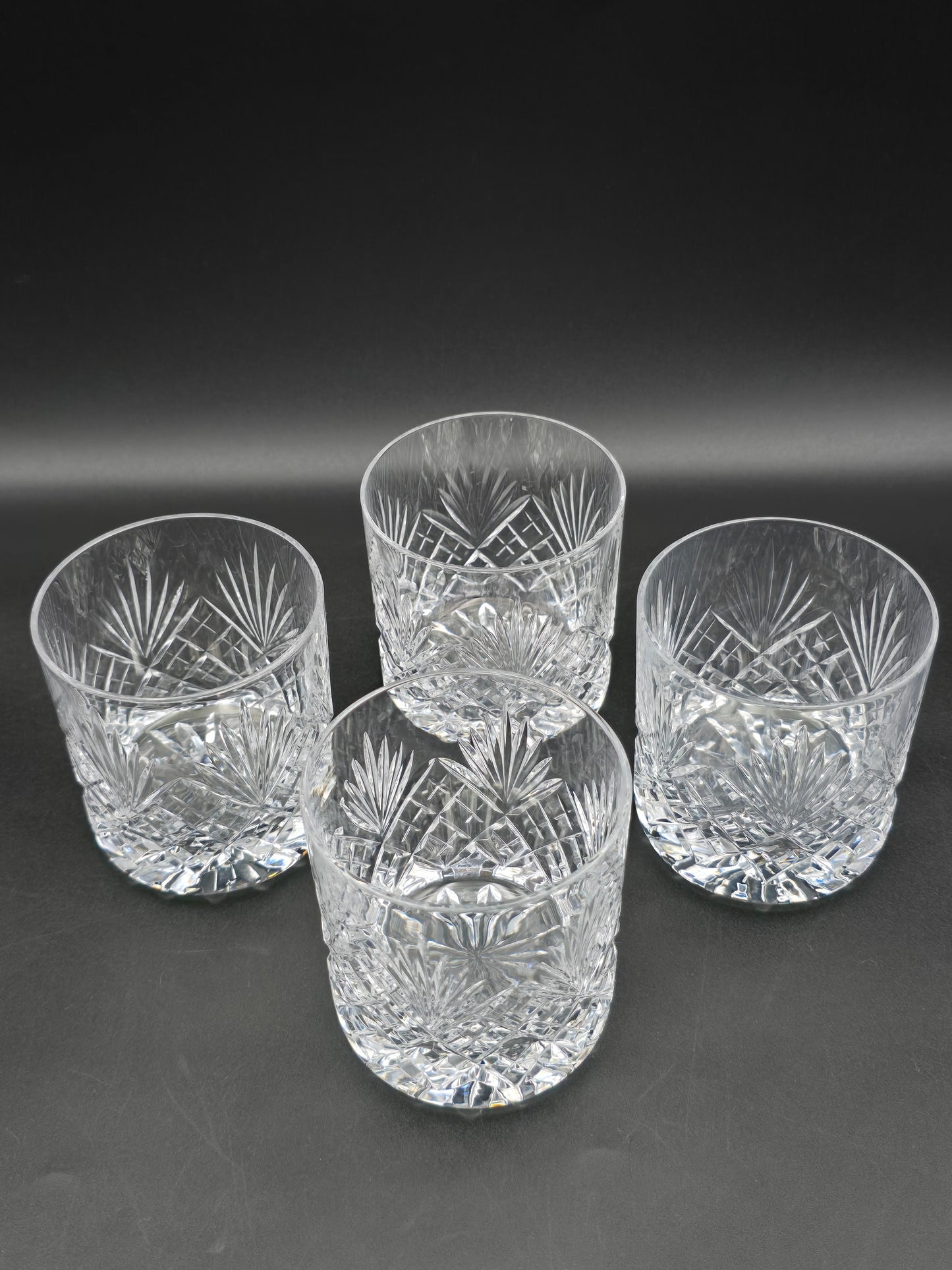 Set of 4 Royal Doulton Juno Tumblers – 9oz Vintage Glasses, 8.3cm Tall – Classic Cut Crystal Style – Elegant British