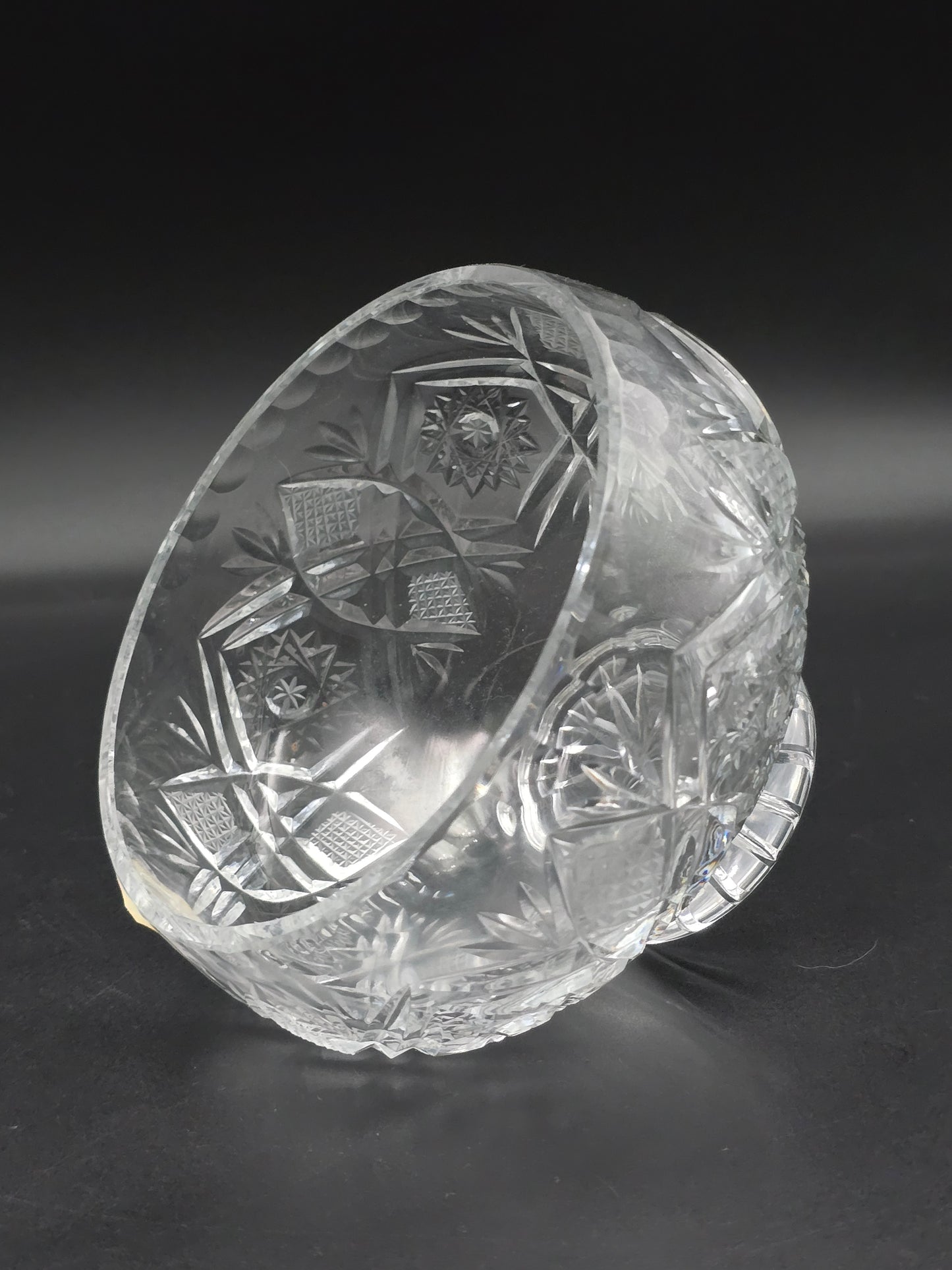 Vintage Lead Crystal Rose Posy Bowl with Star-Cut Base, 5.5" Tall, Elegant Table Vase, Likely Czech Bohemia Crystal
