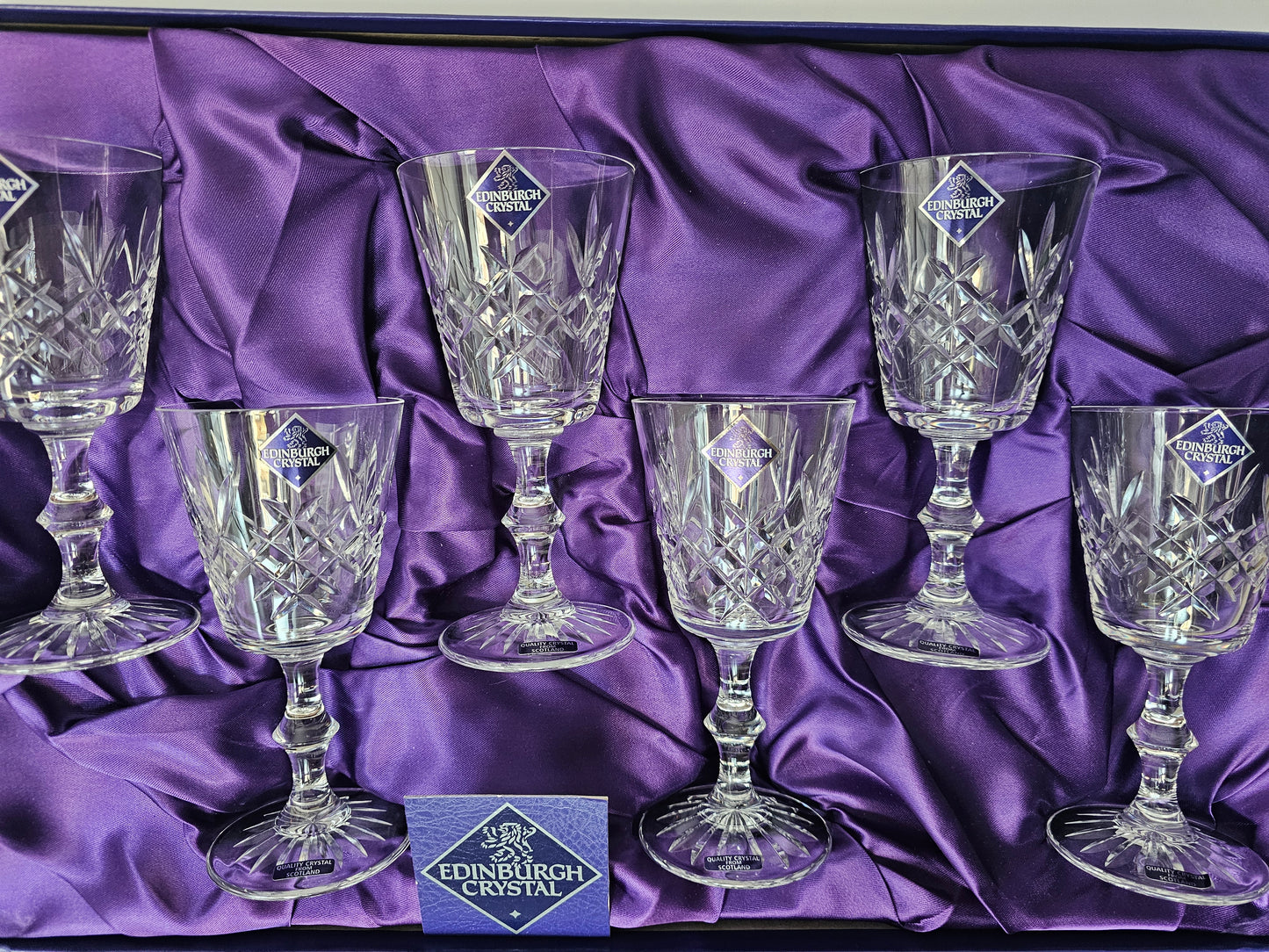 Edinburgh Crystal set of 6 Wine Glasses. Lomond Pattern. Boxed 200ml