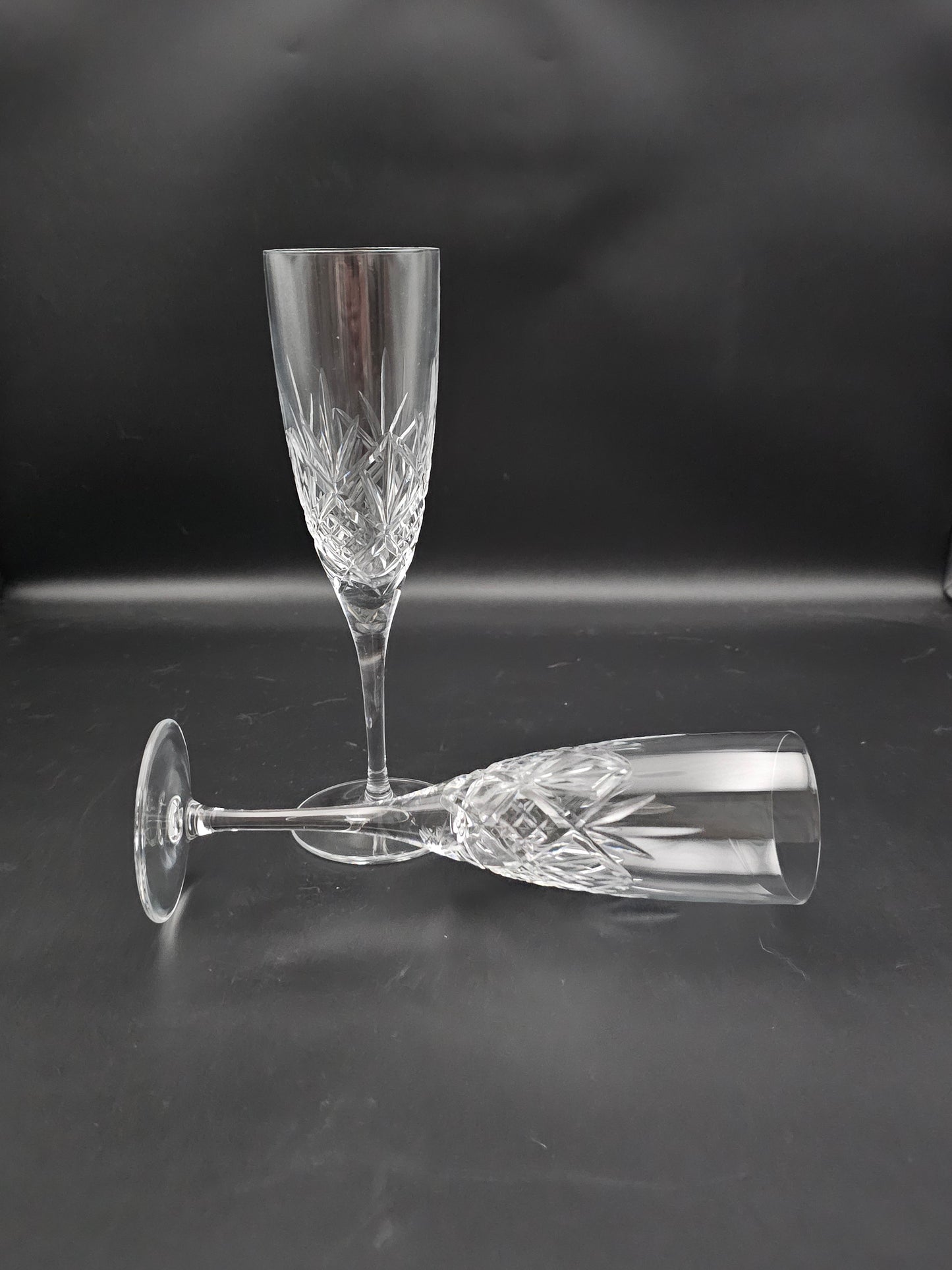 Pair of Royal Doulton Crystal Champagne Flutes Hellene Pattern.