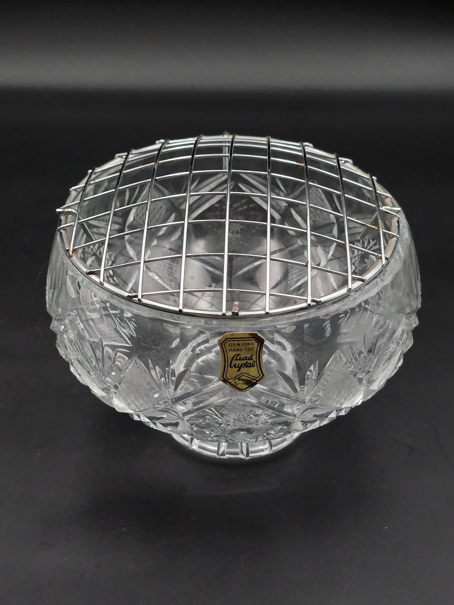 Vintage Lead Crystal Rose Posy Bowl with Star-Cut Base, 5.5" Tall, Elegant Table Vase, Likely Czech Bohemia Crystal