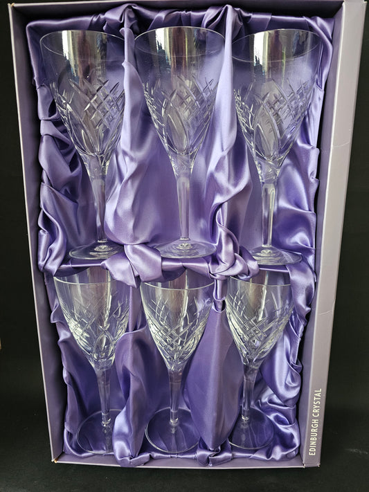 Edinburgh Crystal set of 6 Torrent Large Crystal Wine glasses. 300ml Boxed