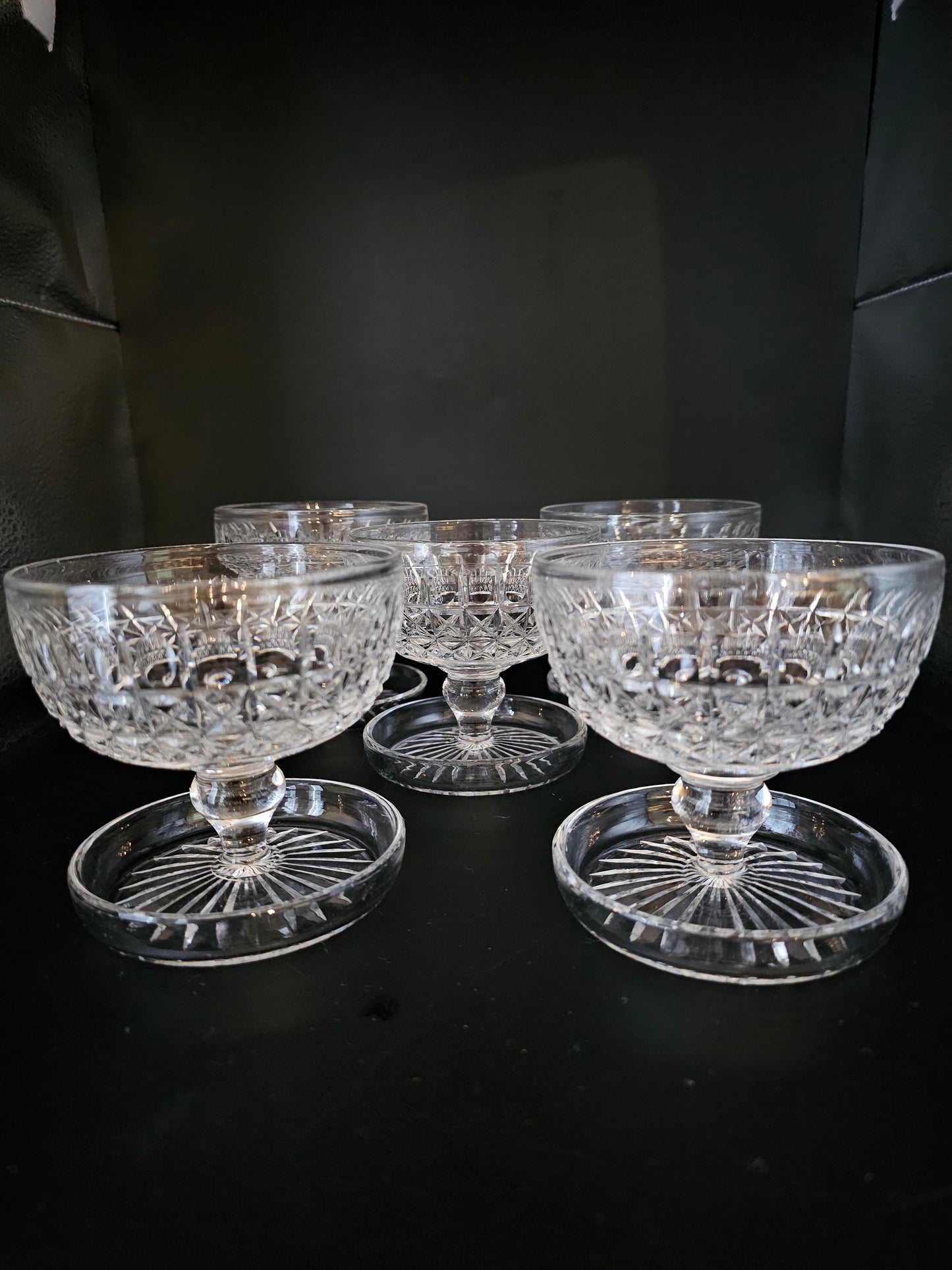 Set of 4 Crystal Dessert Dishes or started bowls. PLUS 1 EXTRA FREE!