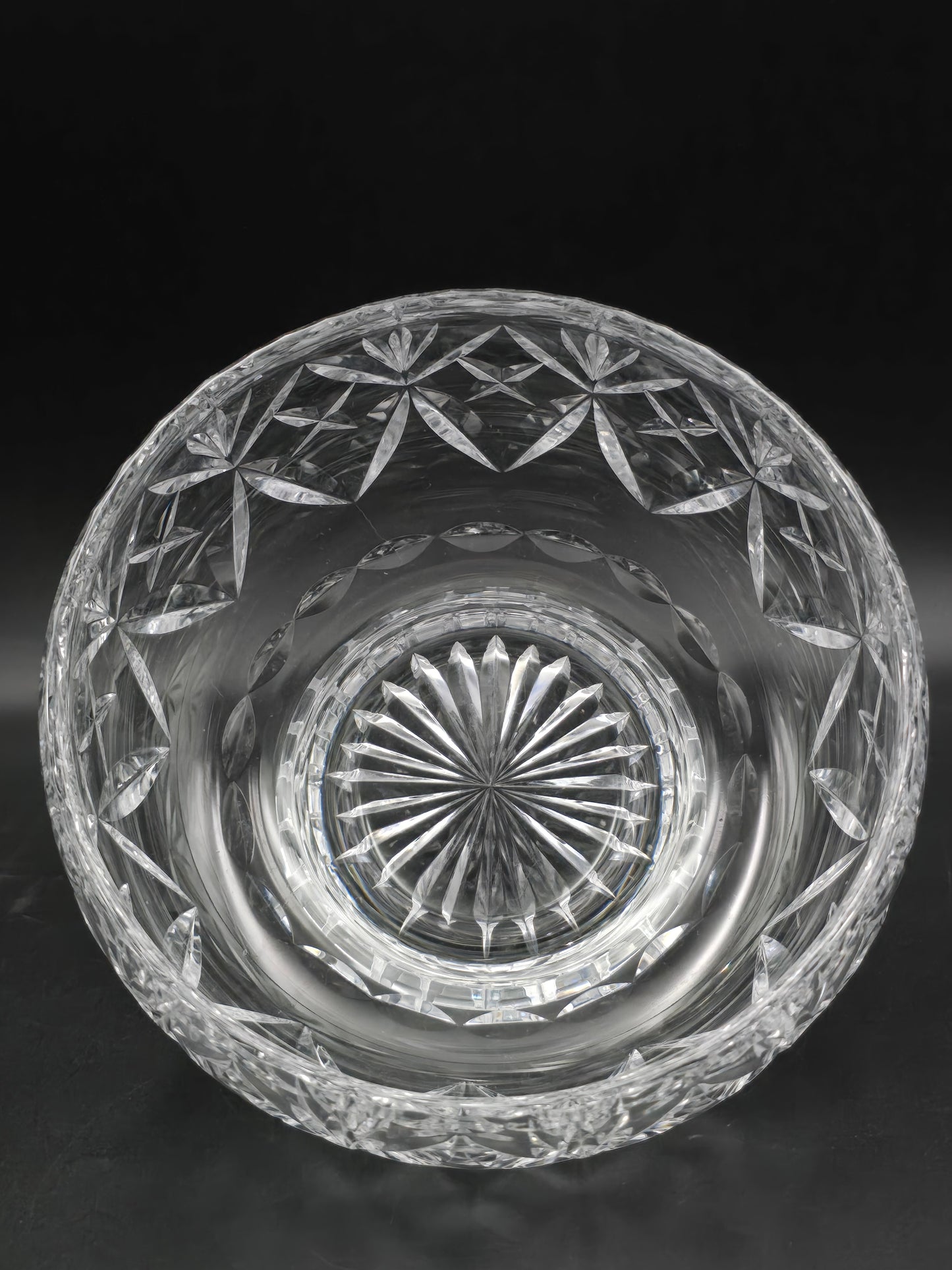 Large Heavy Vintage Crystal Rose Posy Bowl with Fluted & Cross-Cut Design – 2kg – 7.5” Wide, 6” Tall