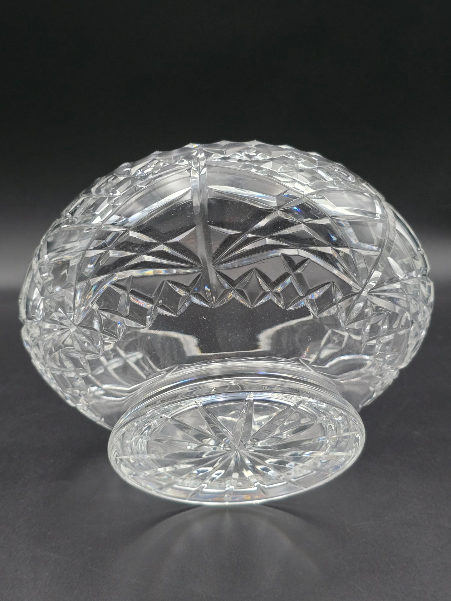 Large Vintage Lead Crystal Rose Posy Bowl – 7.5” Wide, 1.6kg, Star Cut Base & Cross Pattern, Heavy Centrepiece