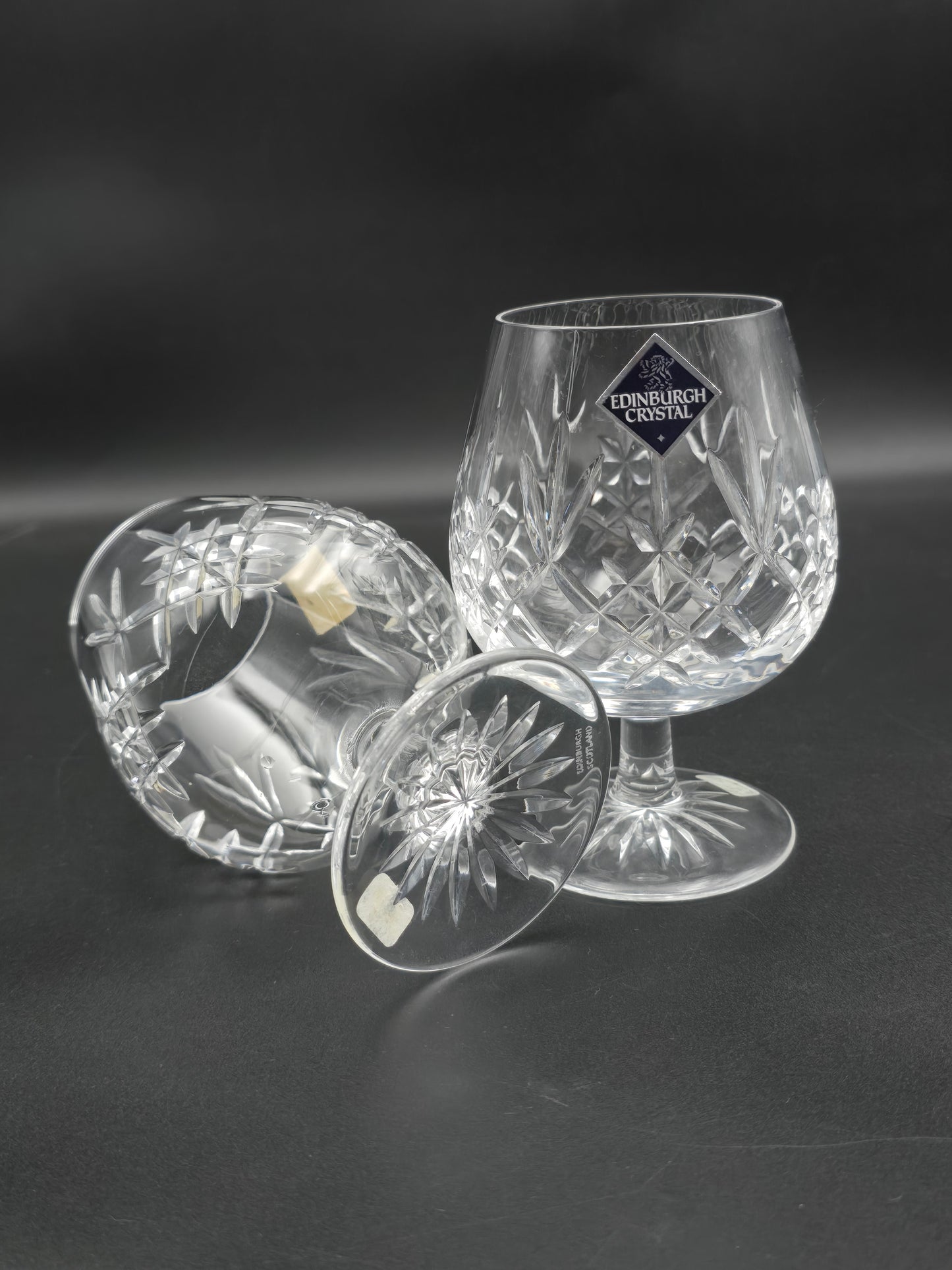 Pair of Edinburgh Crystal Lomond Pattern Crystal Brandy glasses 12oz