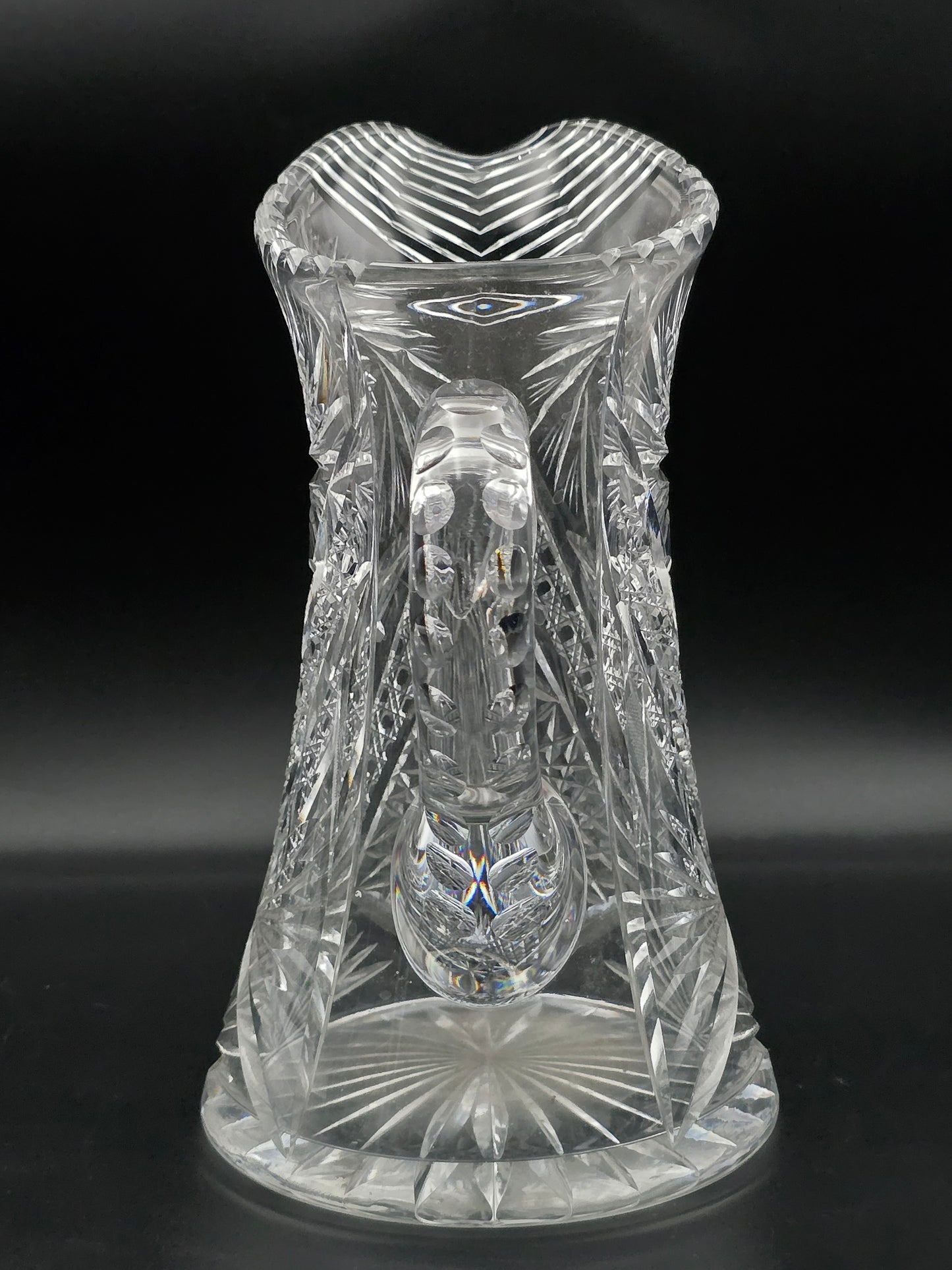 Antique Heavy Cut Crystal Jug – Pinwheel Pattern, Thick Handle & Star-Cut Base, 3.4kg, 1.7L – Ideal for Pimms / Water or Lemonade.