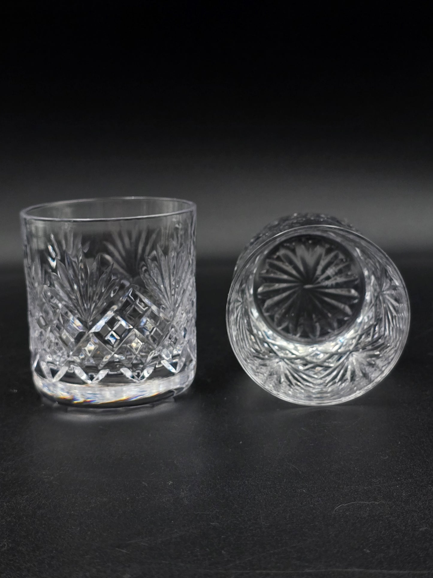 Pair of Royal Doulton (Webb Corbett) “Juno” 6 oz Lead Crystal Tumblers – Fans & Flutes, Star‑cut Base, Original Box