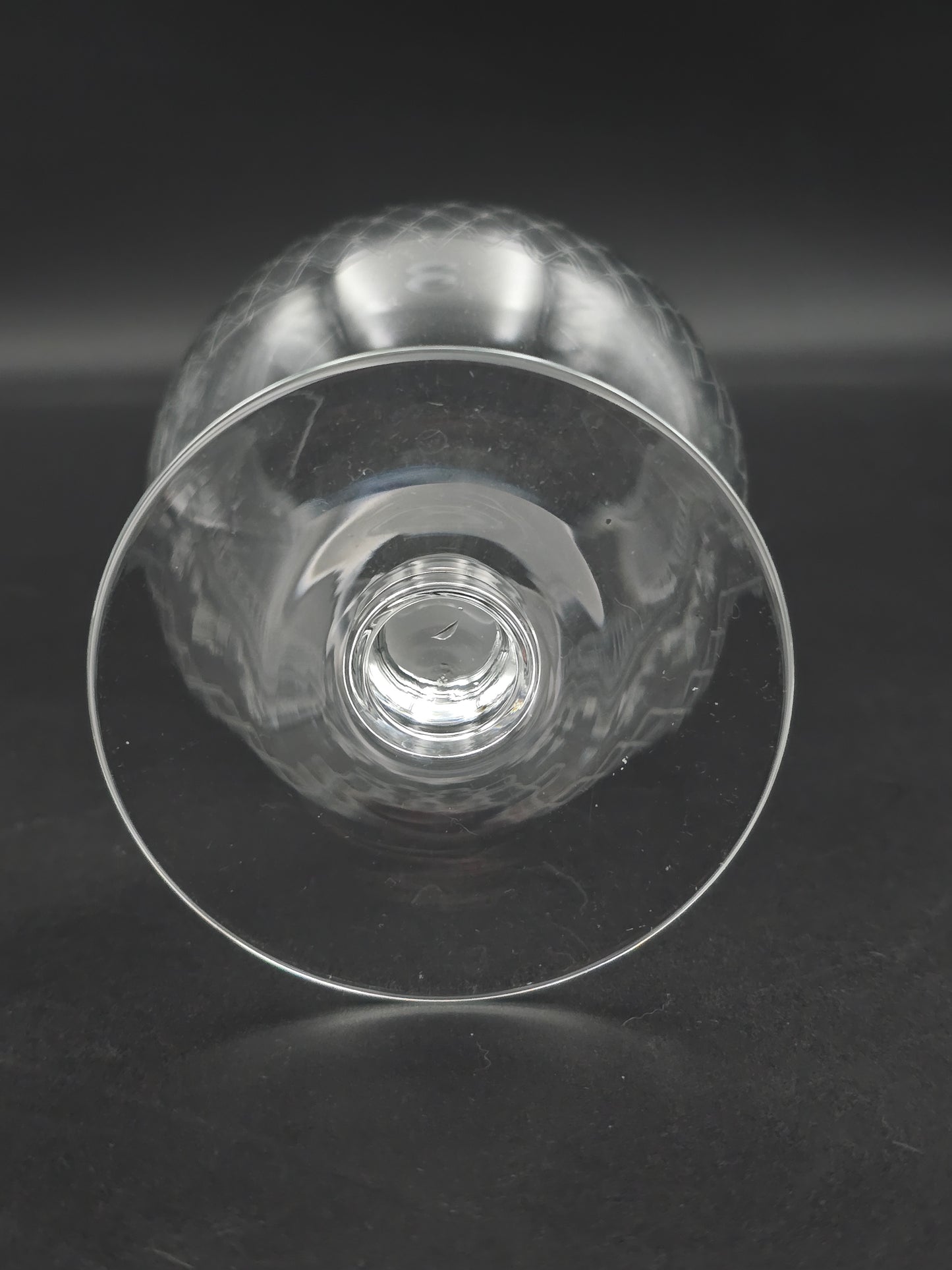 Set of 4 large, fine etched Crystal Brandy glasses. 13oz