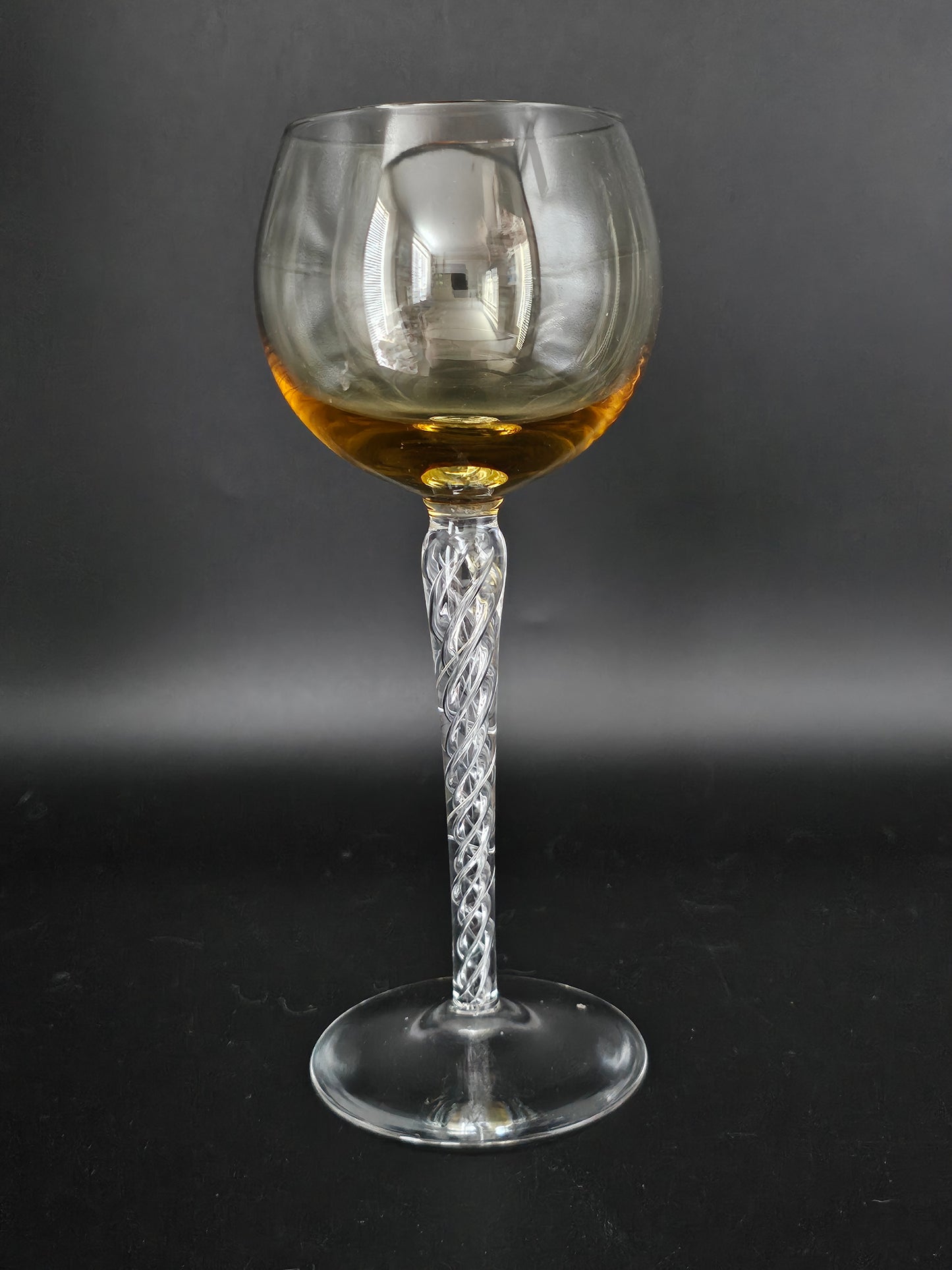 Set of 6 Coloured Air Twist Stem Coloured Crystal Hock Glasses. 250ml