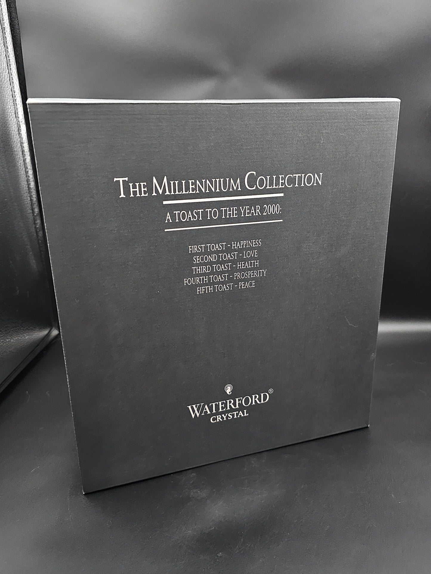 Waterford Crystal The Millennium Collection a toast to the Year 2000 Toasting Flutes Pair. First Toast Happiness