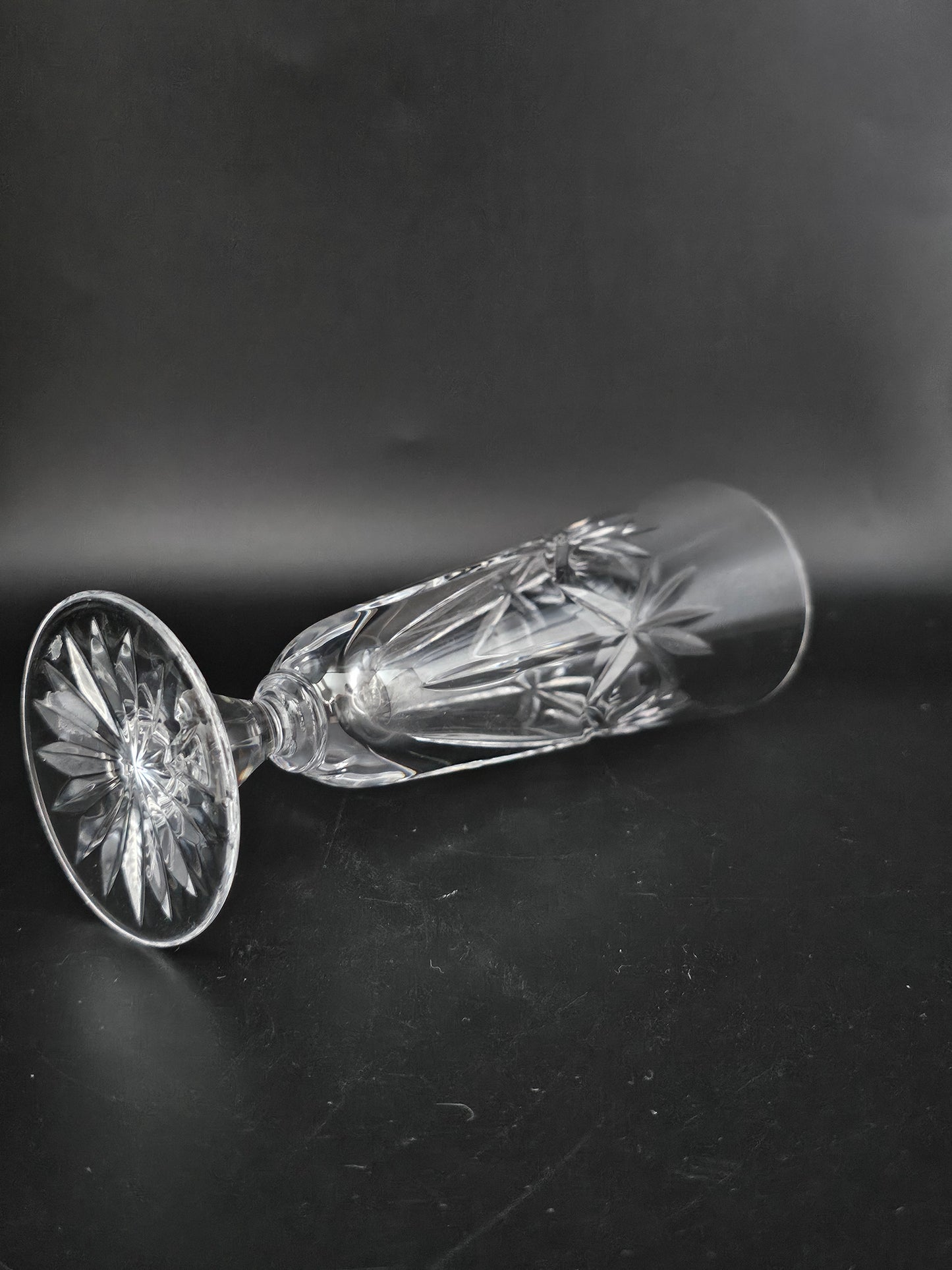 Set of 4 short stemmed Crystal Champagne Flutes. 17.5cm tall