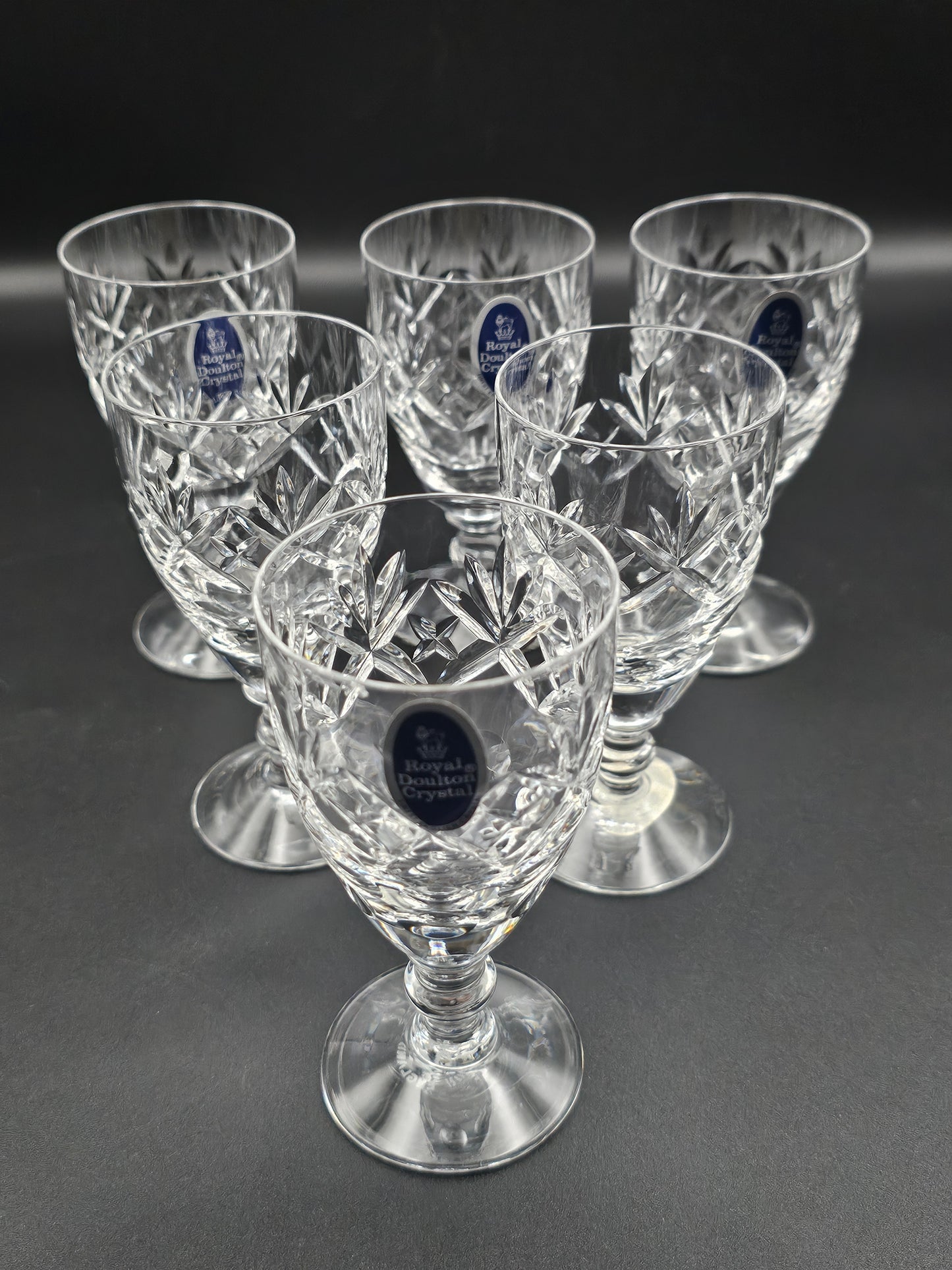 Set of 6 Royal Doulton Georgian Pattern Crystal Liqueur or Sherry glasses 100ml