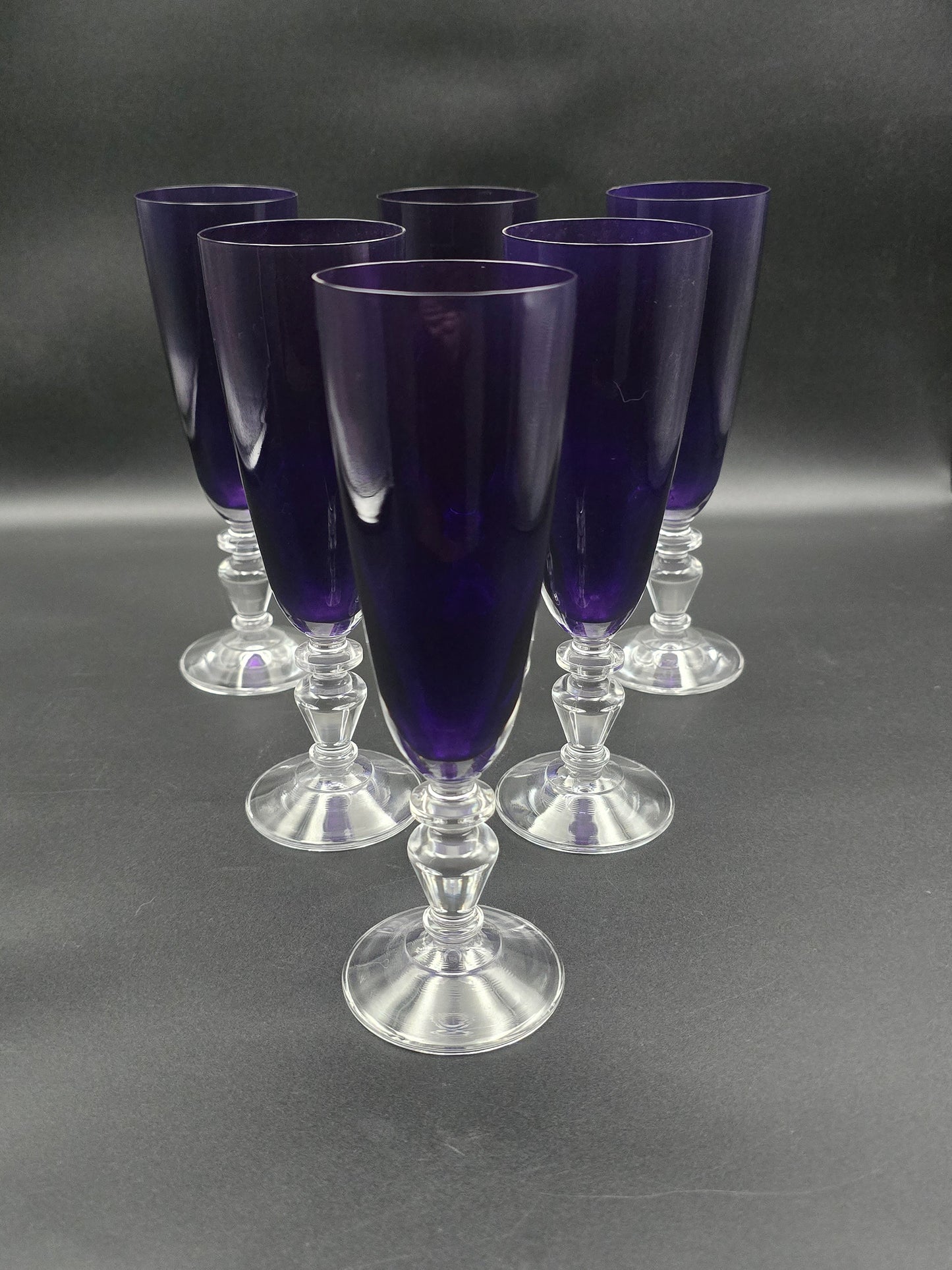 Set of 6 Purple Crystal champagne flutes 200ml 19.5cm tall