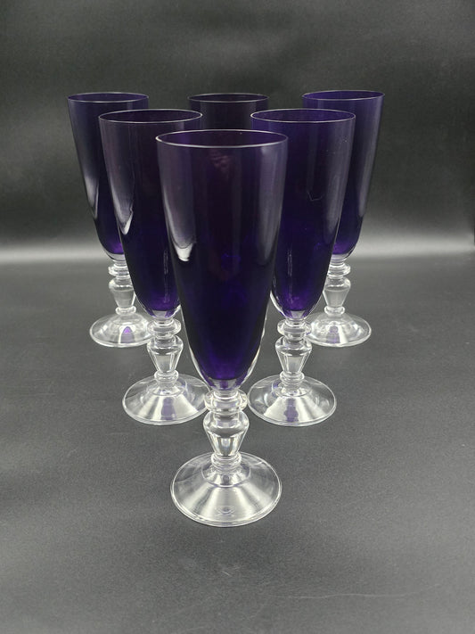 Set of 6 Purple Crystal champagne flutes 200ml 19.5cm tall