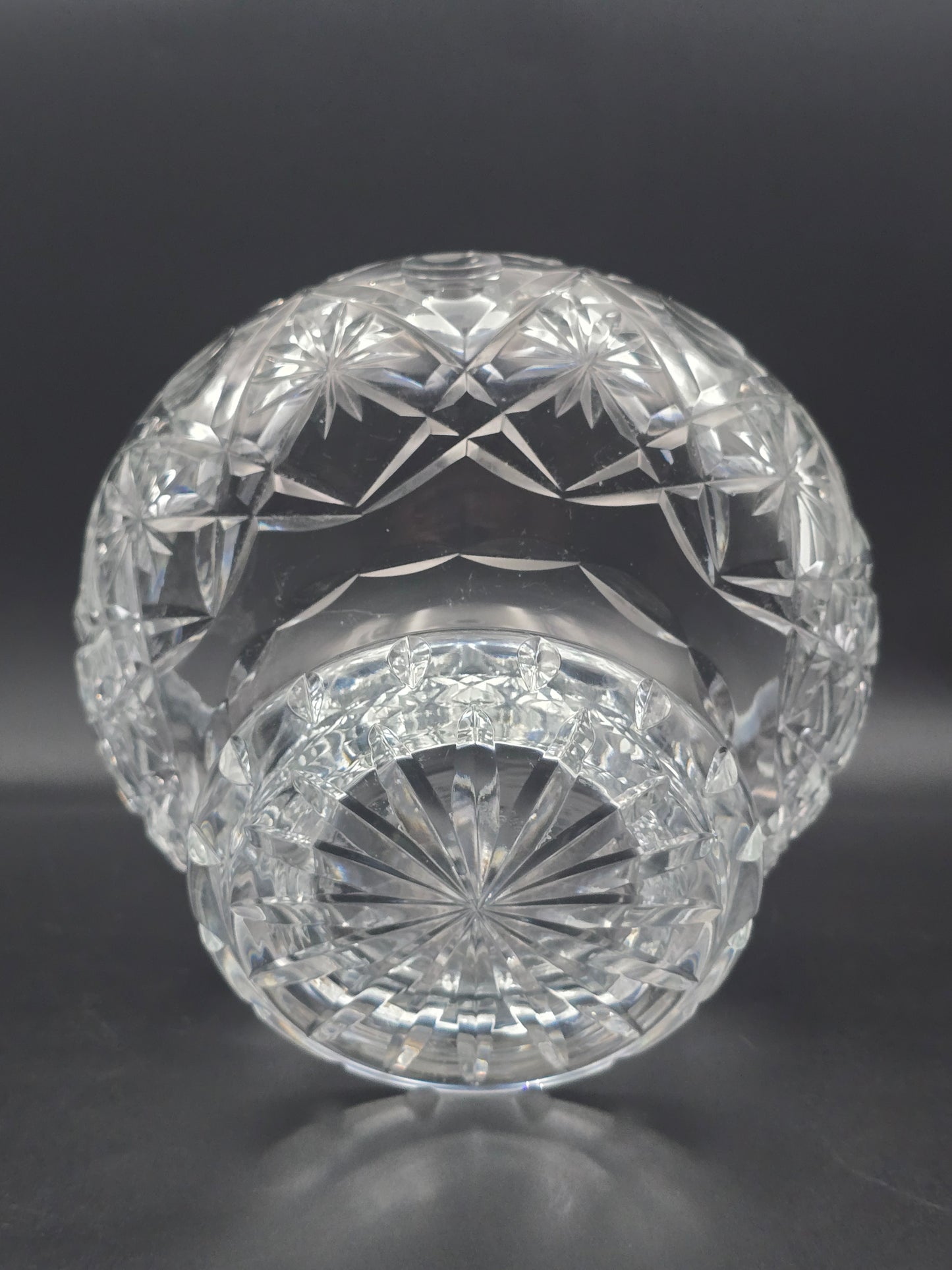 Vintage Heavy Cut Crystal Rose Bowl with Flower & Thumbprint Design, Star-Cut Base, 7.5" Wide, 2.57kg