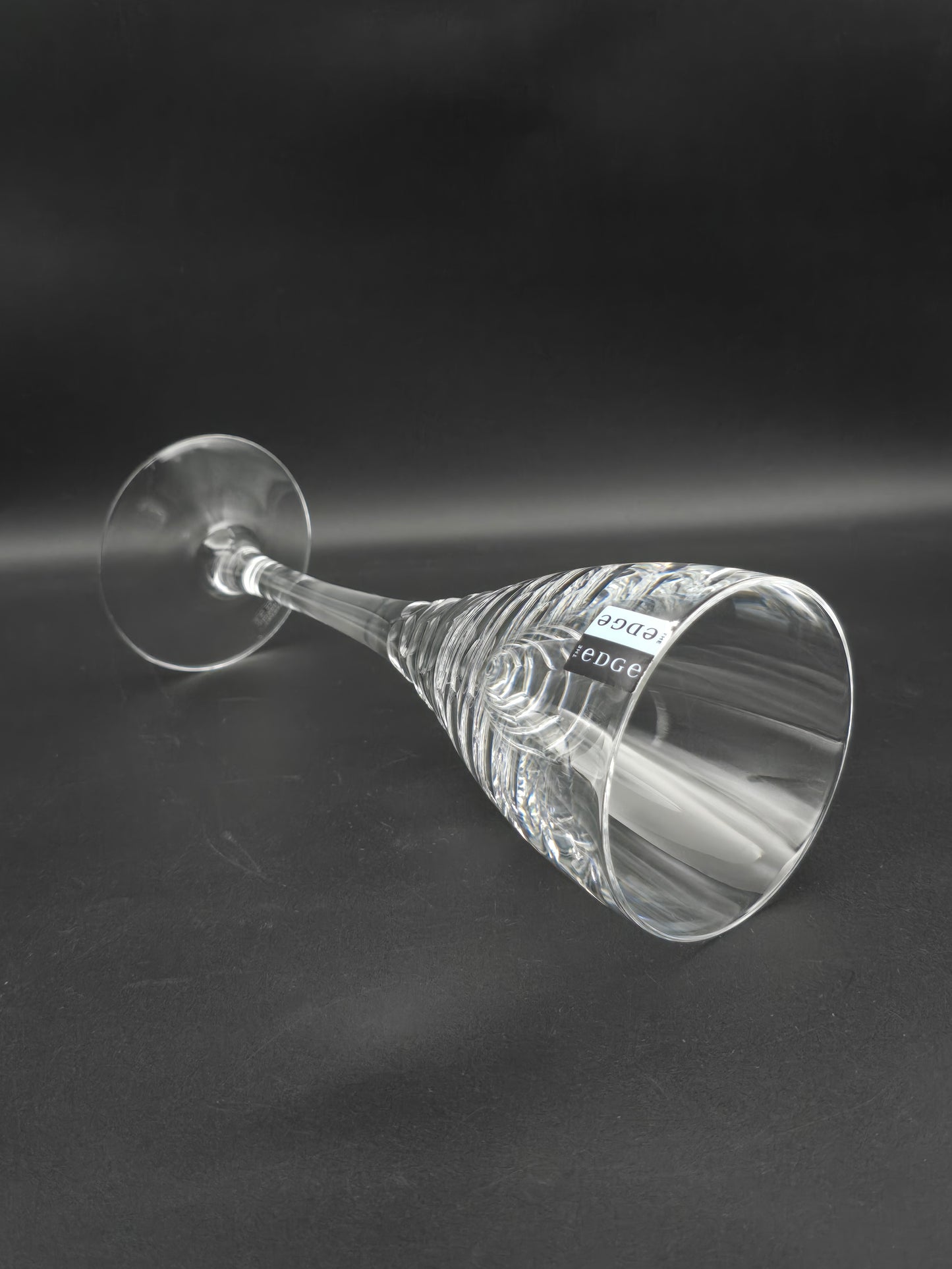 Pair of Large Edinburgh Crystal The Edge Collection Cirrus pattern wine glasses 350ml 24.5cm tall.